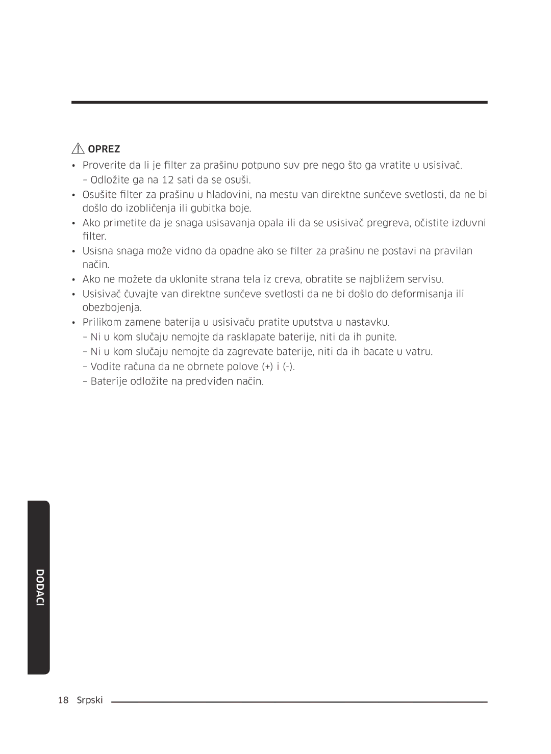 Samsung VC07M31D0HU/SB, VC07M3130V1/EF, VC07M3110VB/EF, VC07M31B0HN/EF, VC07M31A0HP/EF, VC07M3150VU/ET, VC07M3110VB/GE Oprez 