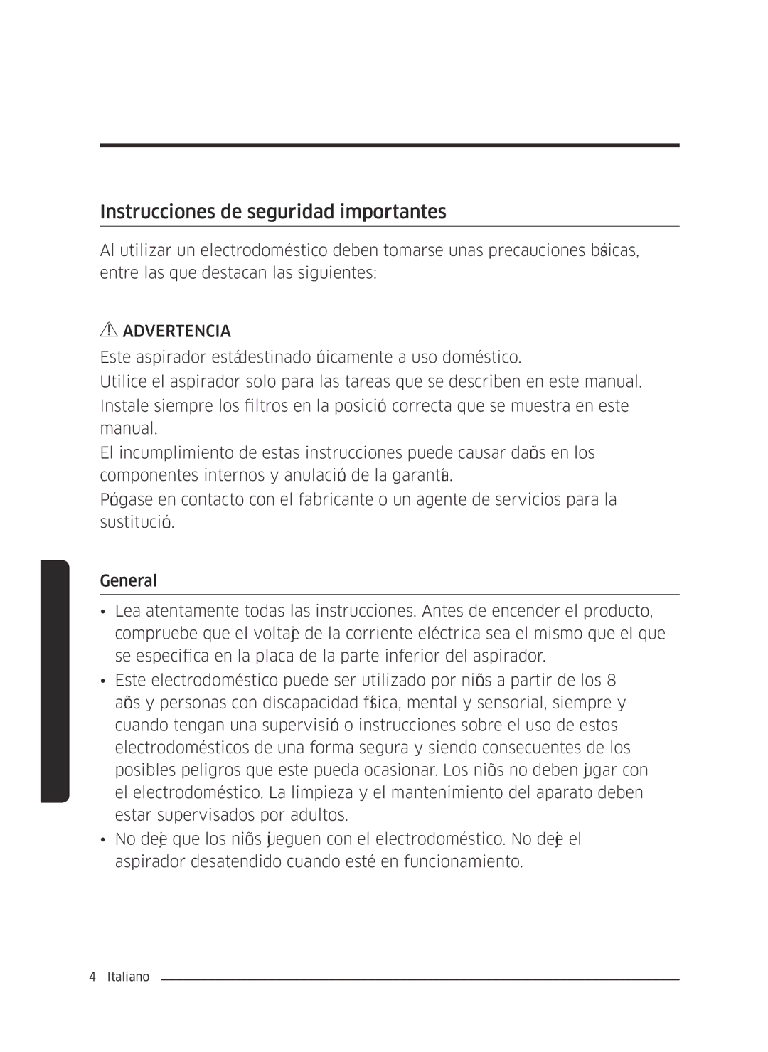 Samsung VC07M3150VU/ET manual Instrucciones de seguridad importantes 