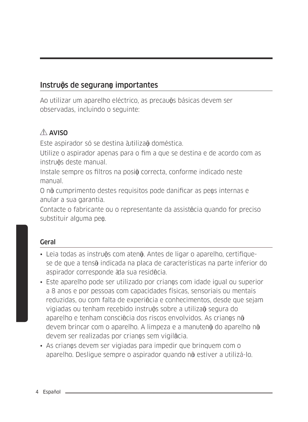 Samsung VC07M3150VU/ET manual Instruções de segurança importantes 