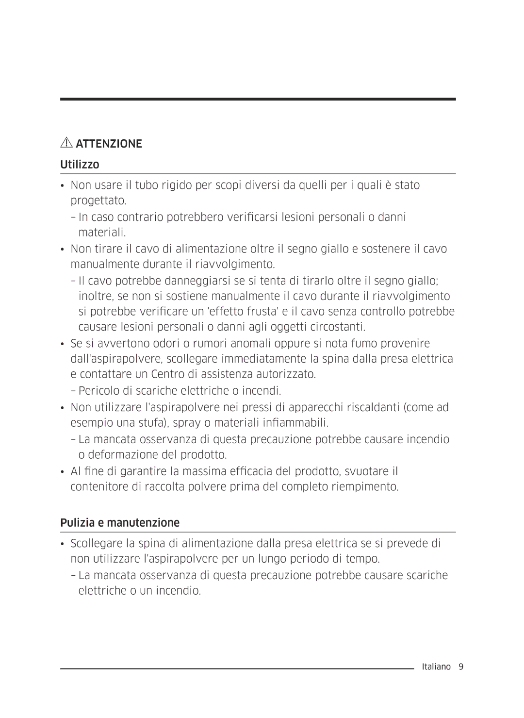 Samsung VC07M3150VU/ET manual Attenzione 