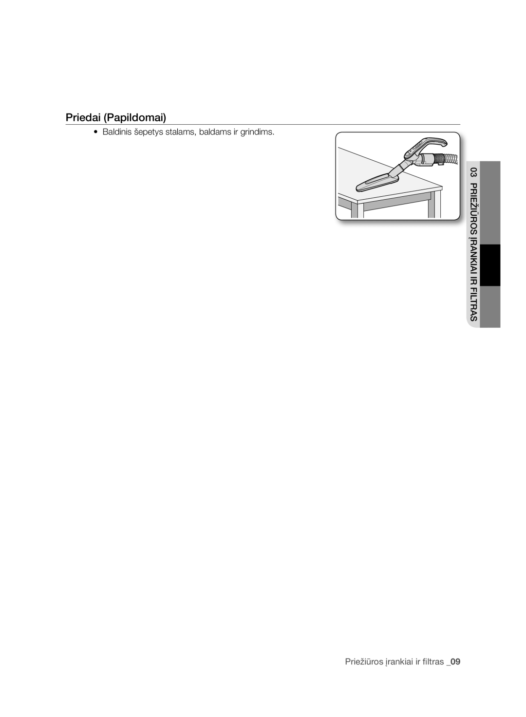 Samsung VC20DVNDCNC/EV, VC07RVNJGRL/SB, VC07SVNJGBK/SB, VC15QHNJGPT/SB, VC247HNJGPT/SB, VC08RHNDCNC/SB manual Priedai Papildomai 