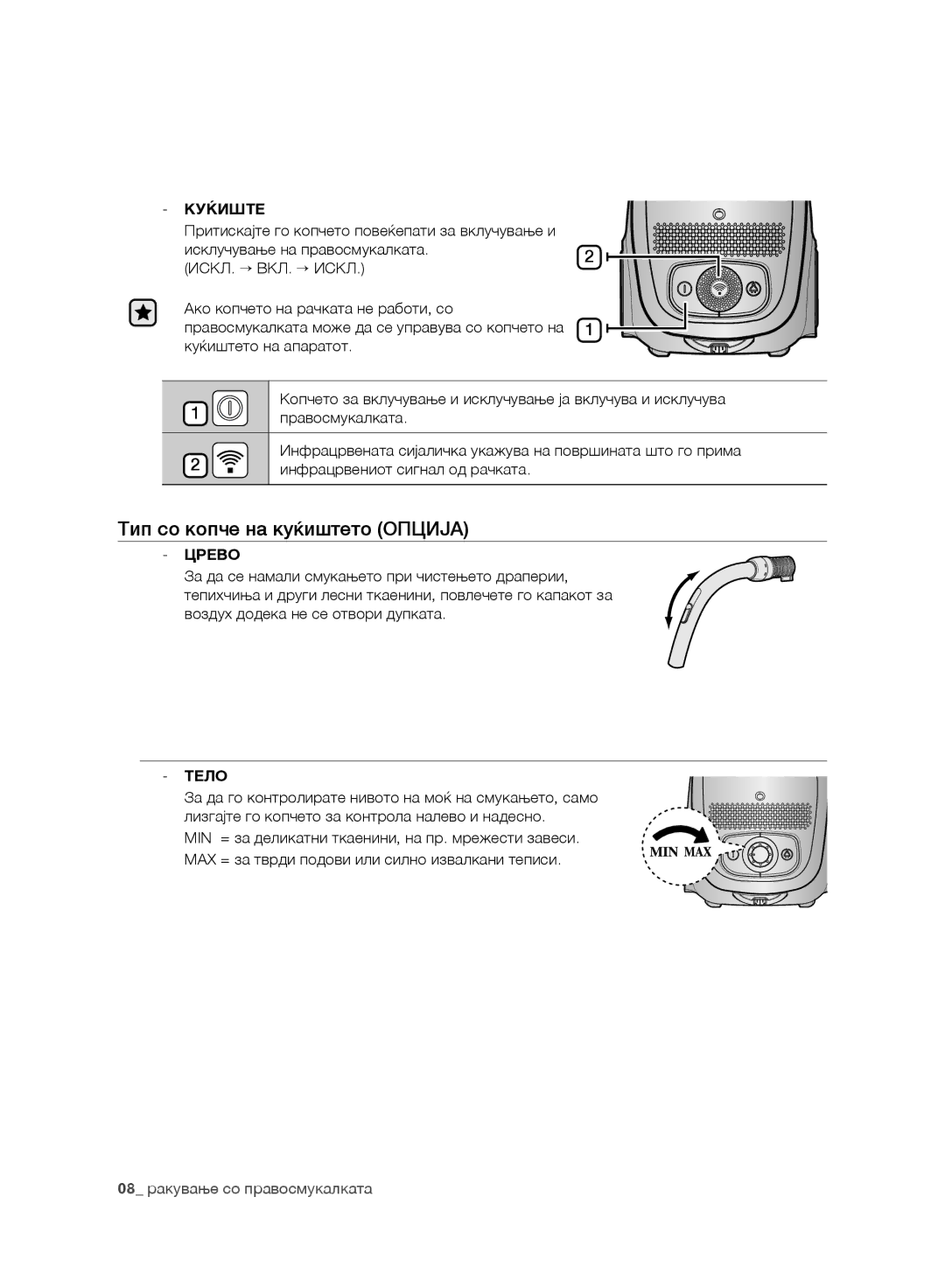 Samsung VC07RVNJGRL/OL, VC07UHNJGBB/OL, VC15RVNJGNC/OL, VC24AVNJGNC/OL manual Tип со копче на куќиштето Опција, Куќиште, Тело 