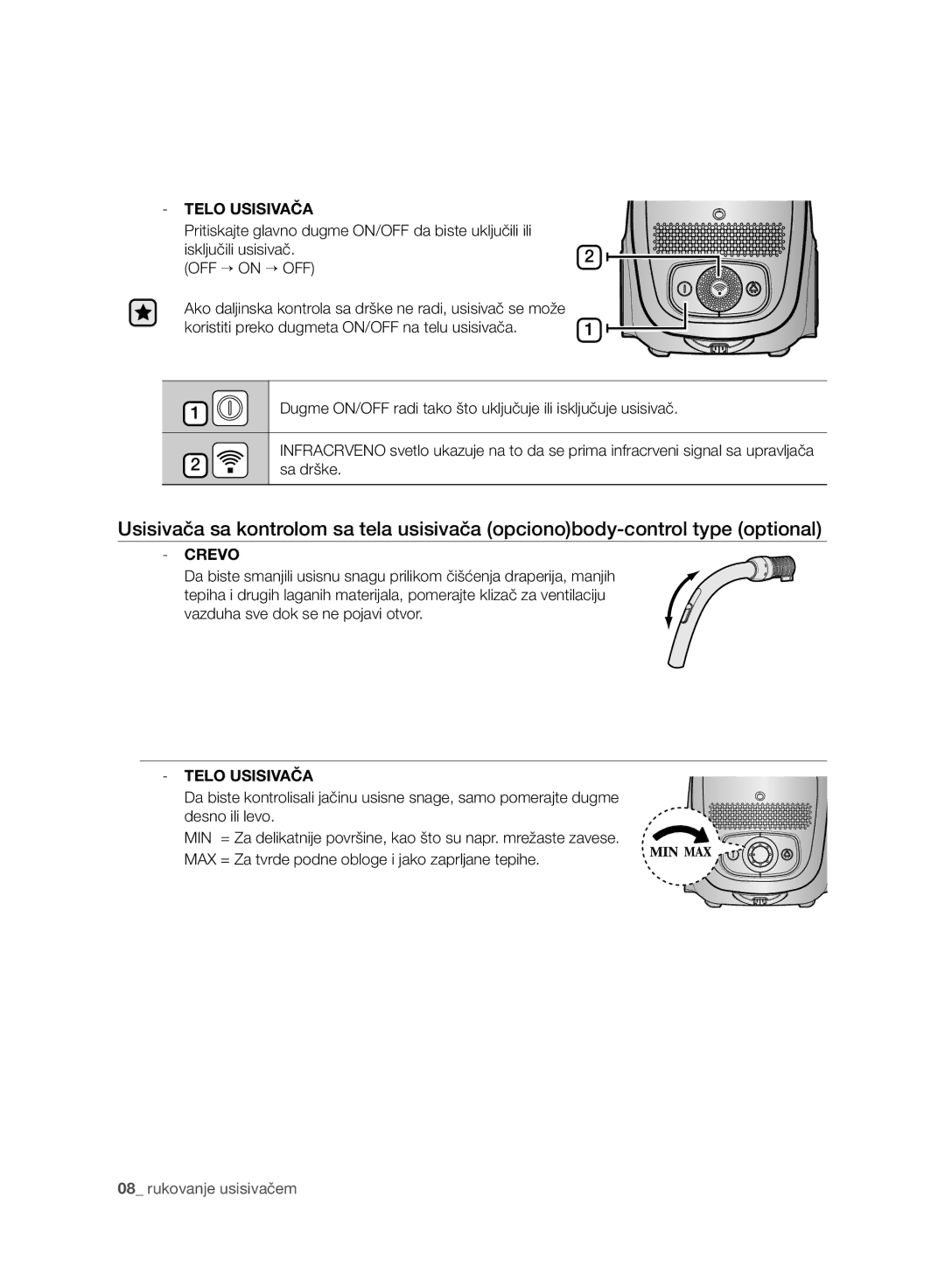 Samsung VC24AHNJGGT/EO, VC07UHNJGBB/OL, VC15RVNJGNC/OL, VC24AVNJGNC/OL, VC247HNJGPT/OL, VC24AHNJGGT/OL manual Telo Usisivača 