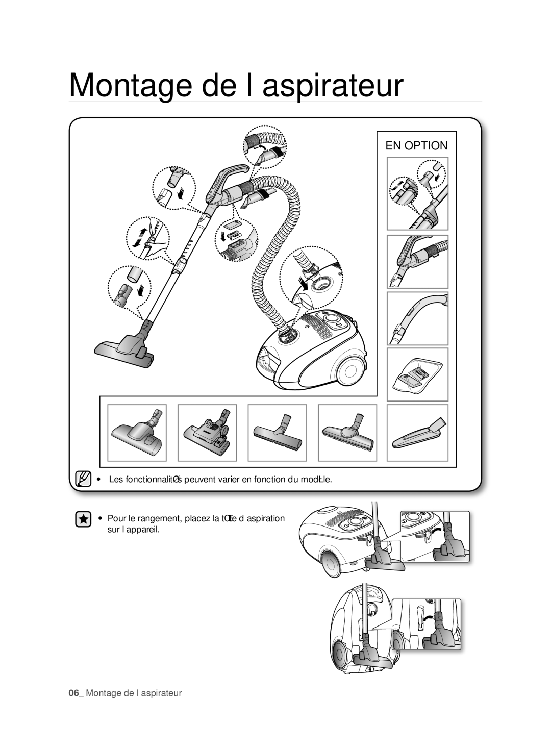 Samsung VC08QHNJGBB/EG, VC15RVNJGNC/OL, VC24AVNJGGT/EH, VC15RVNJGNC/EH, VC24AVNJGGT/SW Montage de l’aspirateur, EN Option 