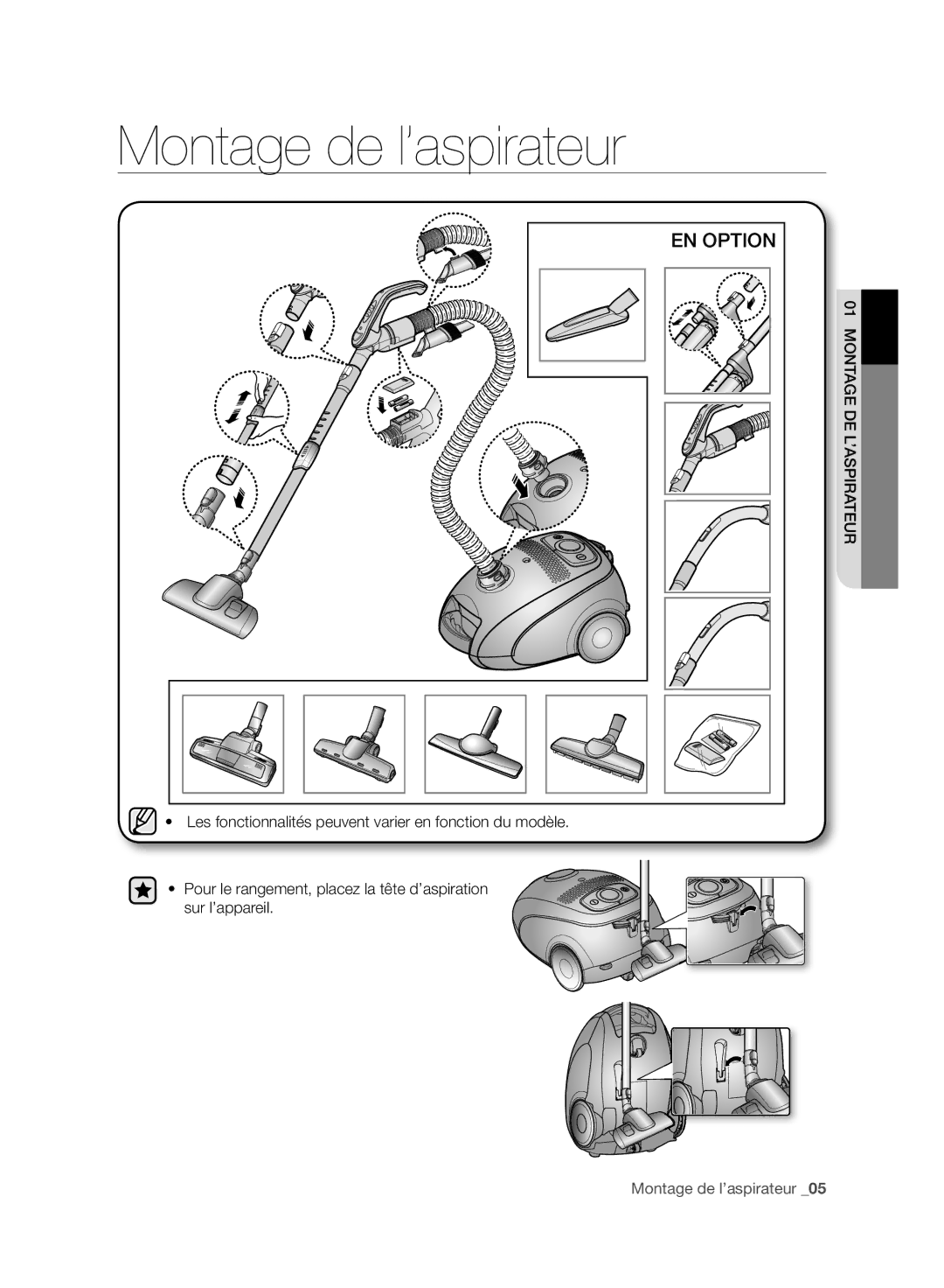 Samsung VC120HNJGBB/EG manual Montage de l’aspirateur, EN Option 