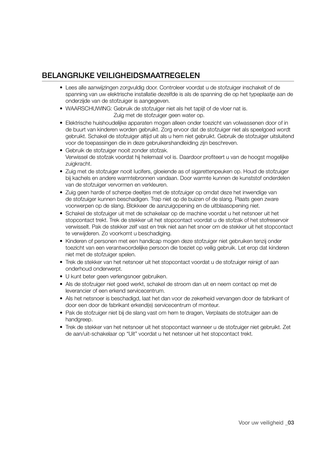 Samsung VC120HNJGBB/EG manual Belangrijke Veiligheidsmaatregelen 