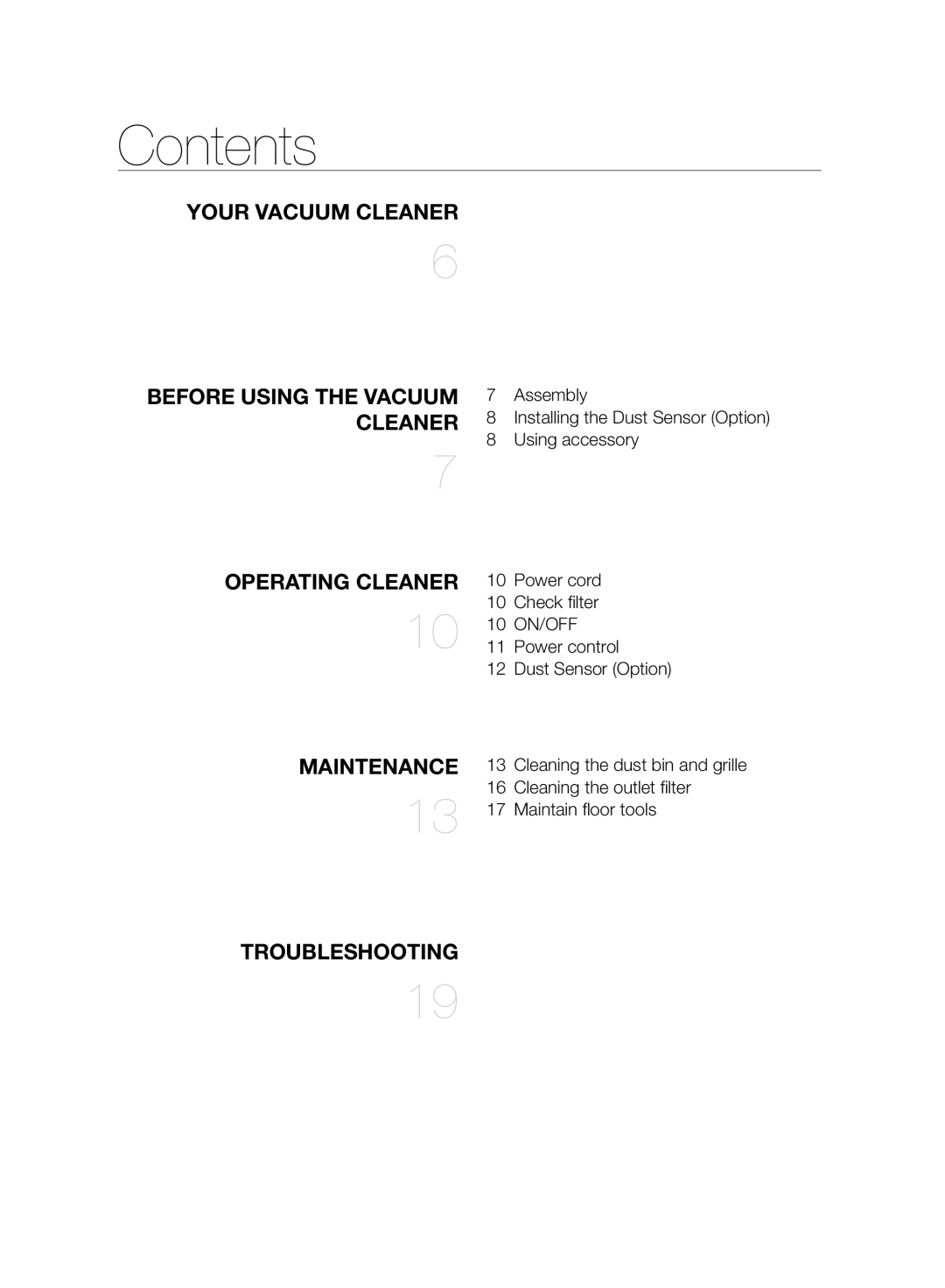 Samsung VC12H7050HD/ML manual Contents 