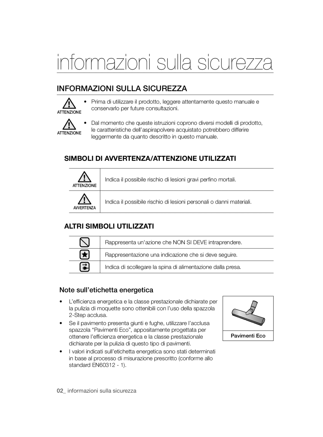 Samsung VC12QHNDCBB/EC, VC08QHNDCBB/EC manual Informazioni sulla sicurezza, Informazioni Sulla Sicurezza 