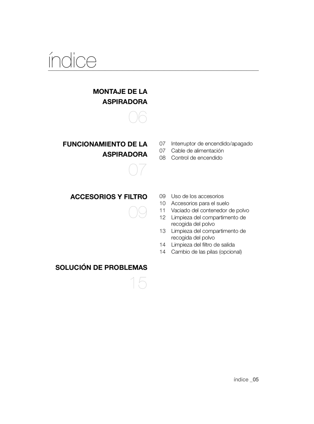 Samsung VC08QHNDCBB/EC, VC12QHNDCBB/EC manual Índice 