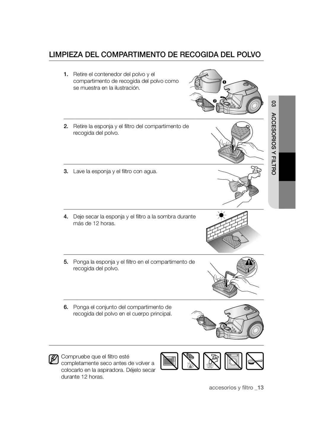 Samsung VC08QHNDCBB/EC, VC12QHNDCBB/EC manual Limpieza DEL Compartimento DE Recogida DEL Polvo 