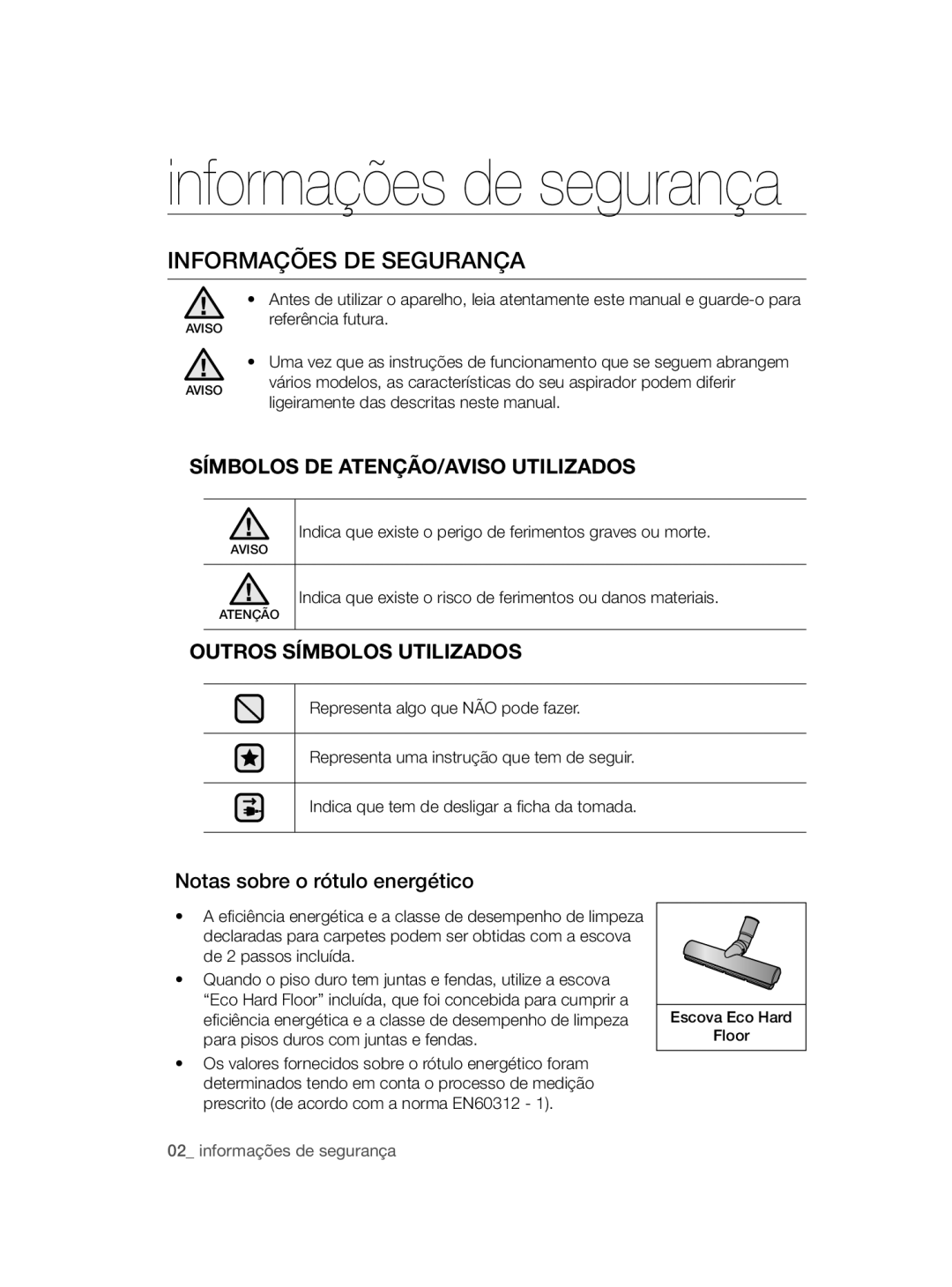 Samsung VC12QHNDCBB/EC, VC08QHNDCBB/EC Informações de segurança, Informações DE Segurança, Notas sobre o rótulo energético 