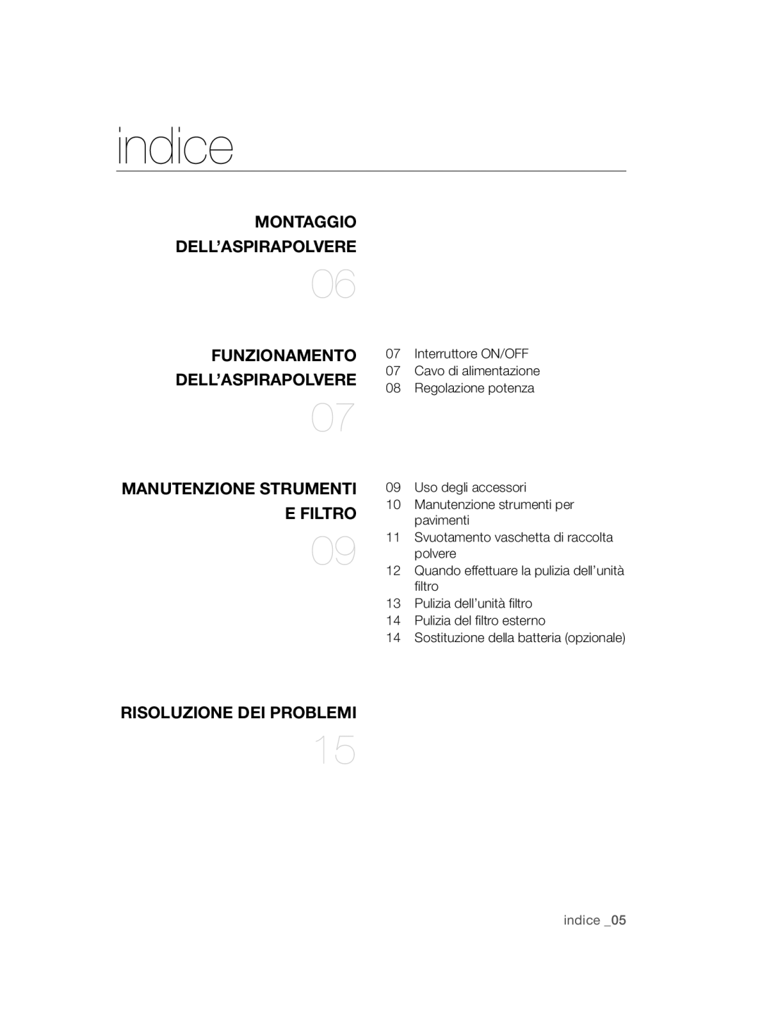 Samsung VC08QHNDCBB/EC, VC12QHNDCBB/EC manual Indice 