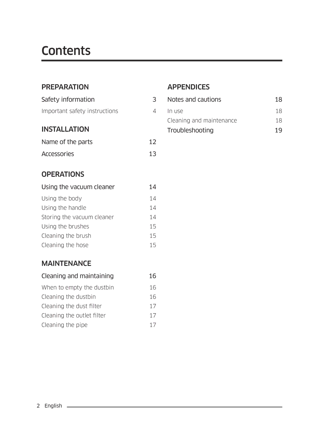 Samsung VC13M3110VG/AC manual Contents 