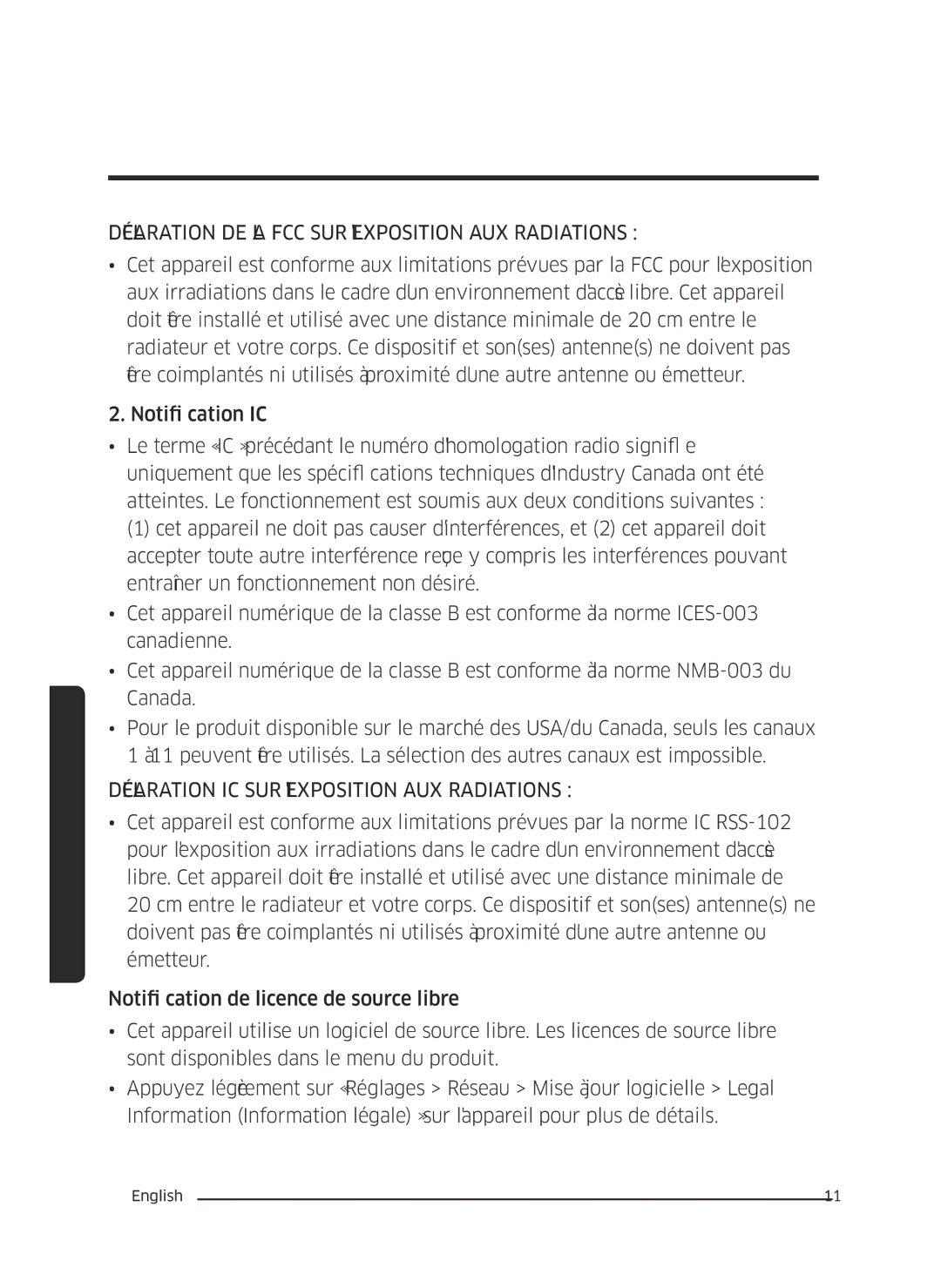 Samsung VC13M3110VG/AC Déclaration DE LA FCC SUR Lexposition AUX Radiations, Déclaration IC SUR Lexposition AUX Radiations 