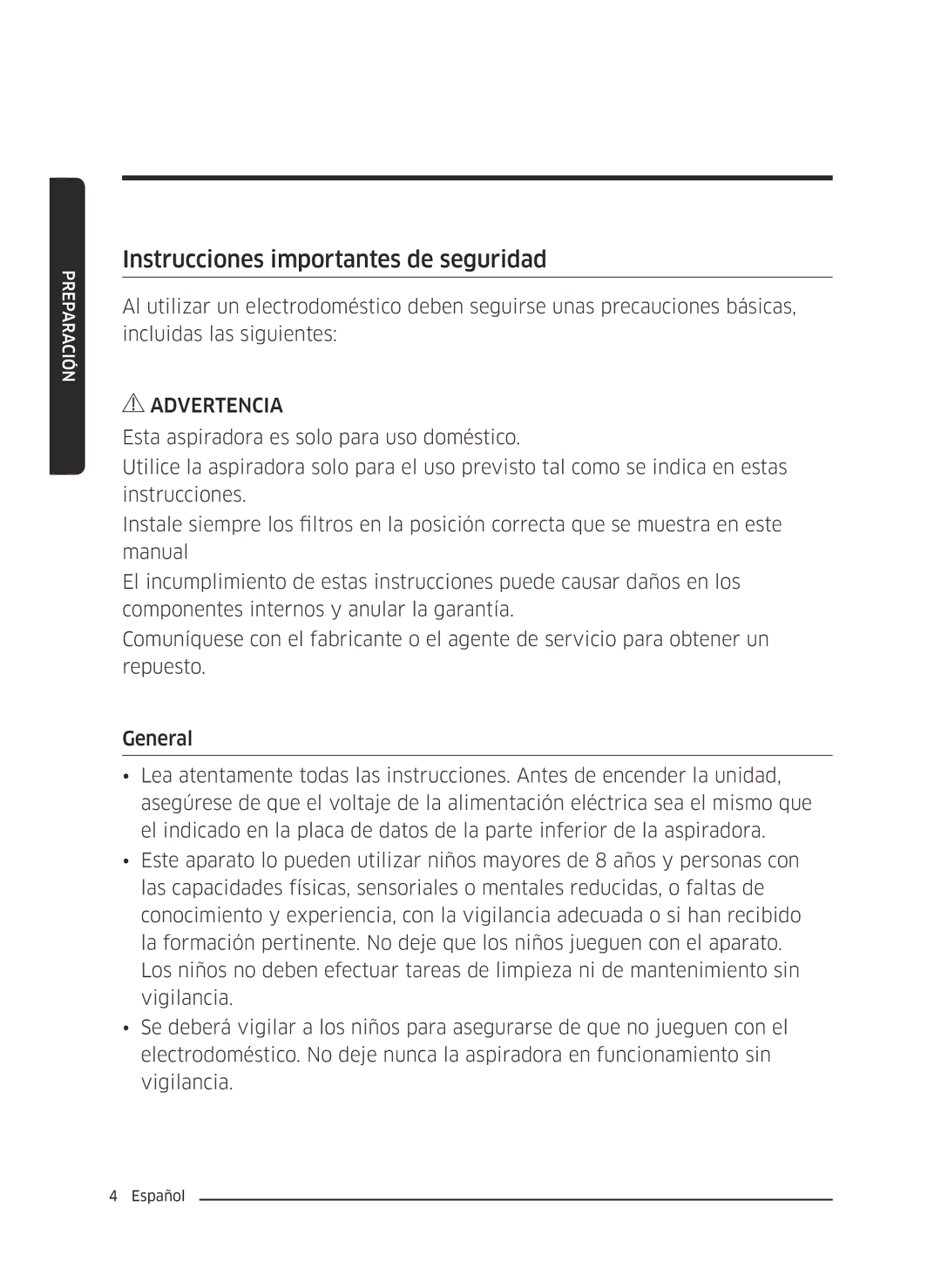 Samsung VC13M3110VG/AC manual Instrucciones importantes de seguridad 