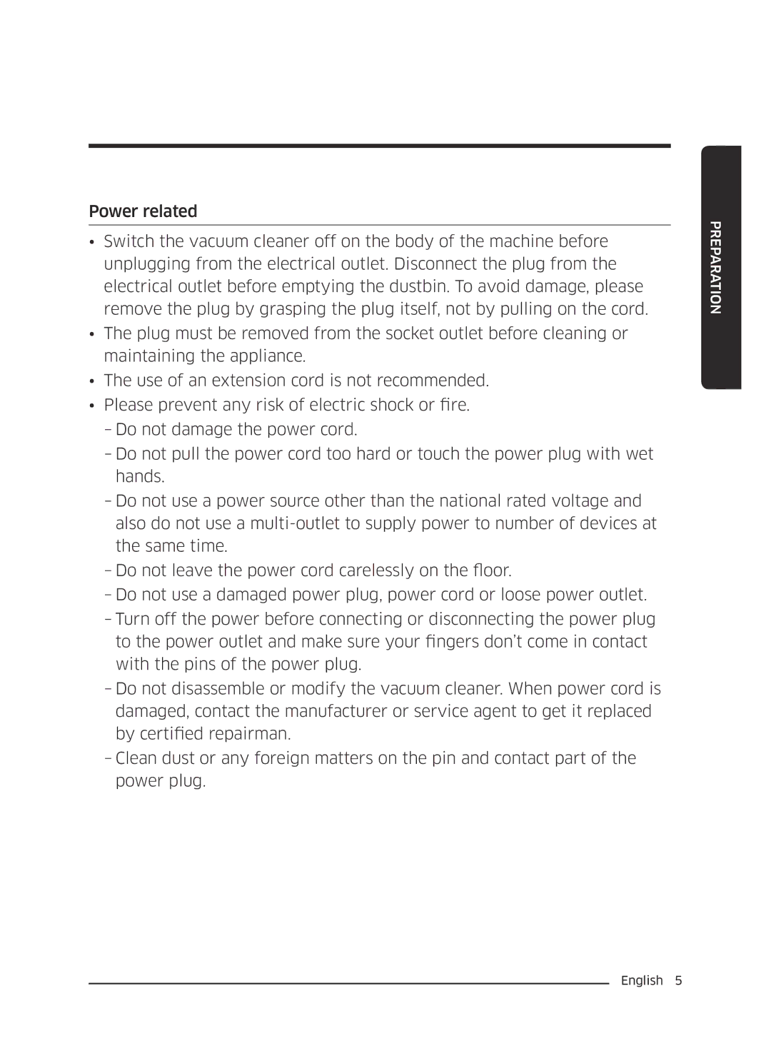 Samsung VC13M3110VG/AC manual Preparation 