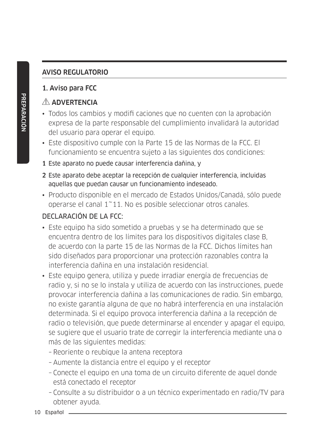 Samsung VC13M3110VG/AC manual Aviso Regulatorio, Declaración DE LA FCC 