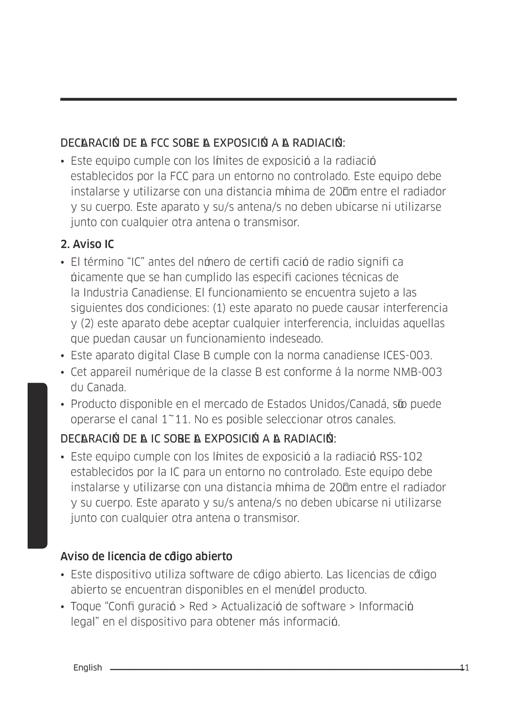 Samsung VC13M3110VG/AC manual Declaración DE LA FCC Sobre LA Exposición a LA Radiación 