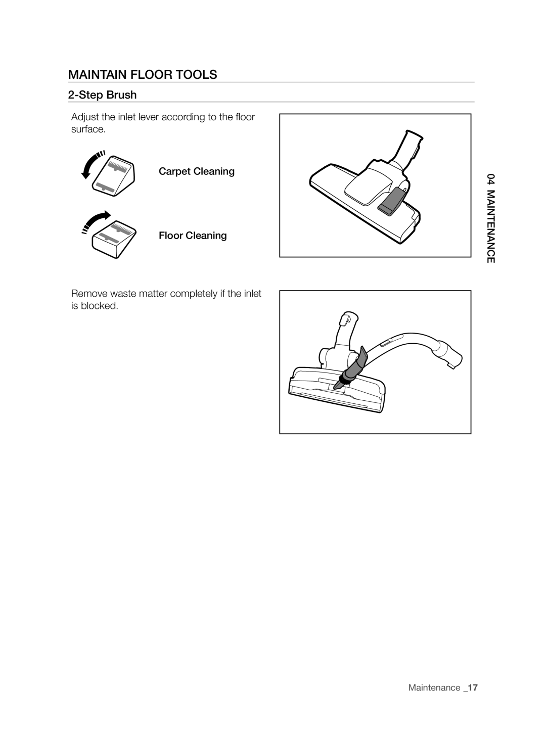 Samsung VC15F30WNCN/SW, VC15F30WNBR/GE, VC15F30WNCN/GE manual Maintain Floor Tools, Step Brush 