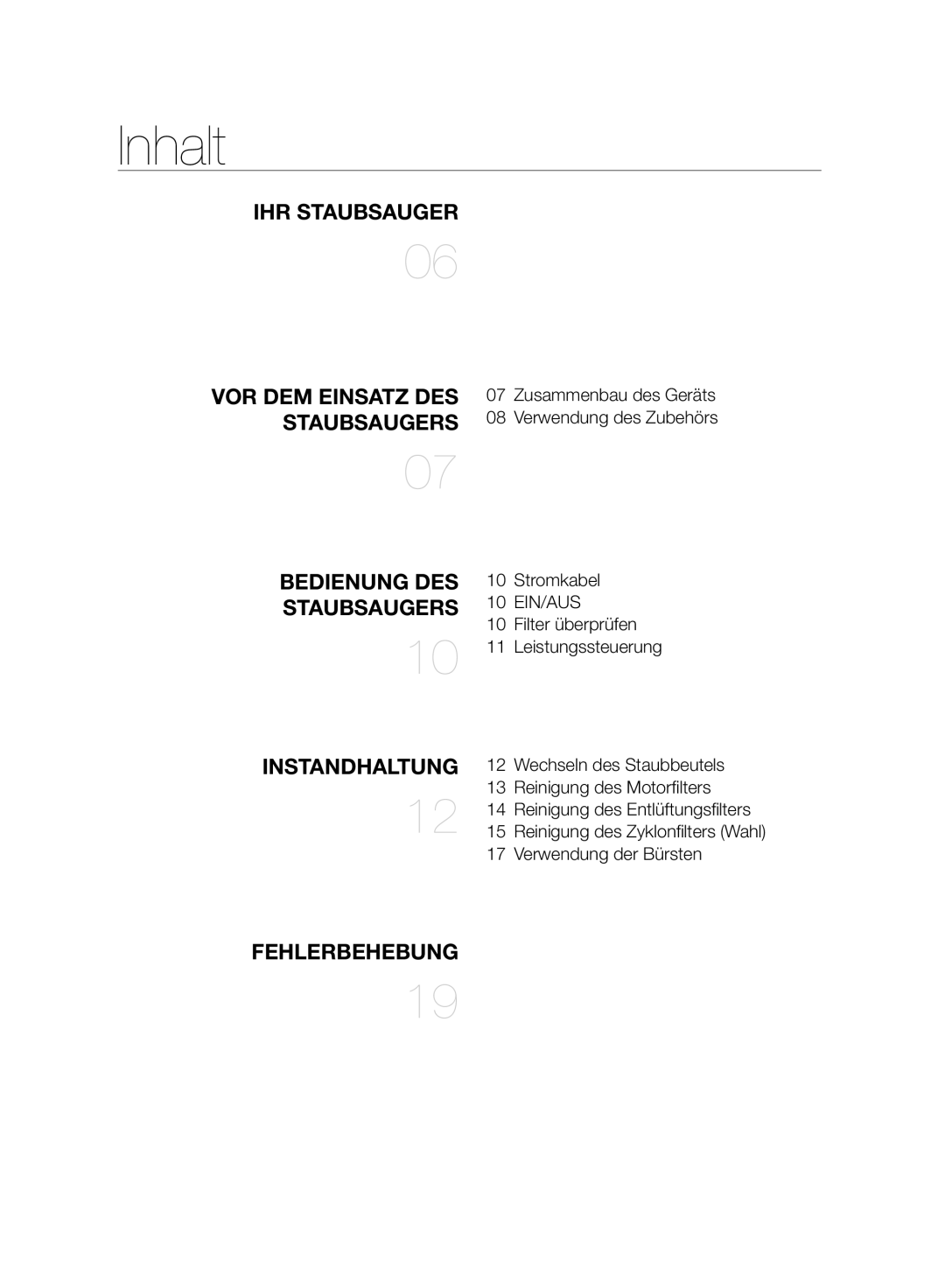 Samsung VC15F30WNCN/GE, VC15F30WNBR/GE, VC15F30WNCN/SW manual Inhalt, IHR Staubsauger 