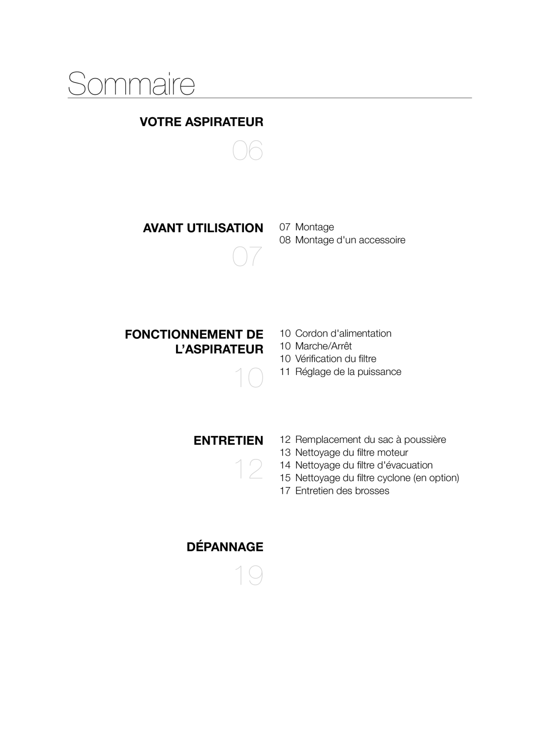 Samsung VC15F30WNBR/GE, VC15F30WNCN/GE, VC15F30WNCN/SW manual Sommaire, ’Aspirateur 