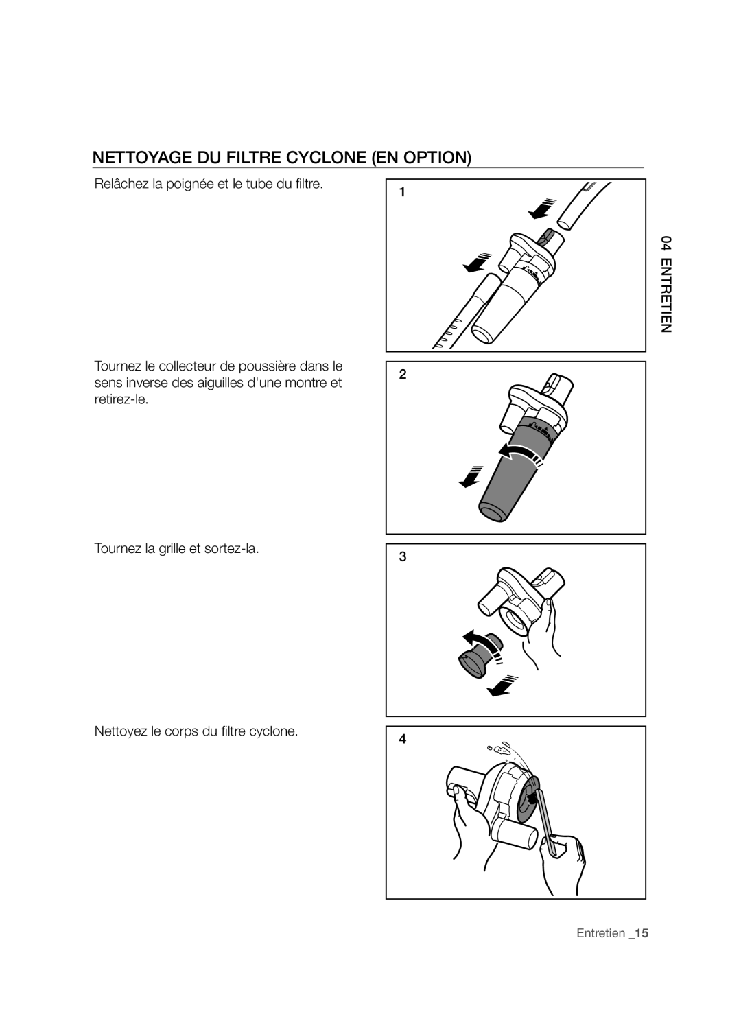 Samsung VC15F30WNCN/GE, VC15F30WNBR/GE, VC15F30WNCN/SW manual Nettoyage DU Filtre Cyclone EN Option 