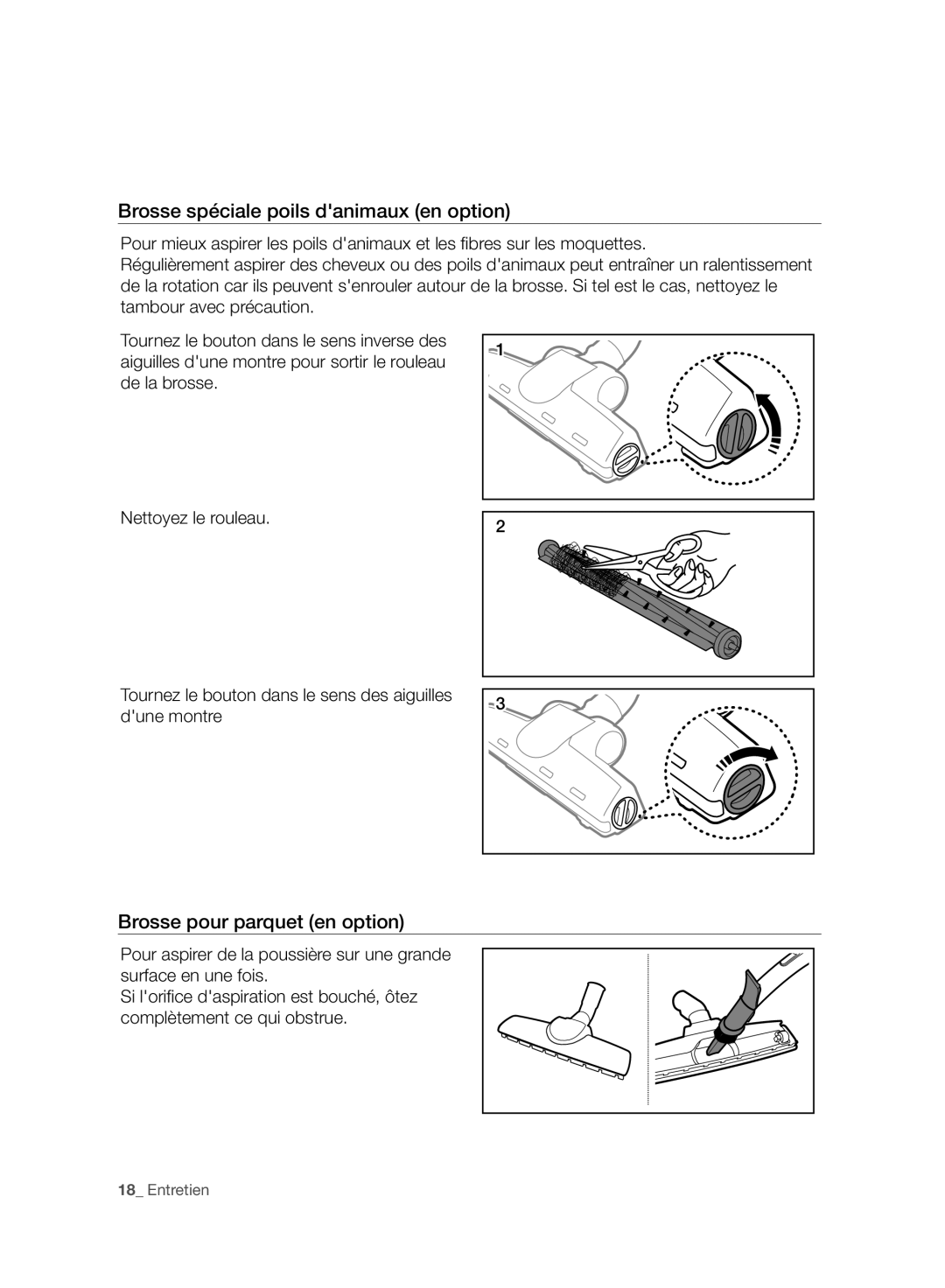 Samsung VC15F30WNCN/GE, VC15F30WNBR/GE manual Brosse spéciale poils danimaux en option, Brosse pour parquet en option 