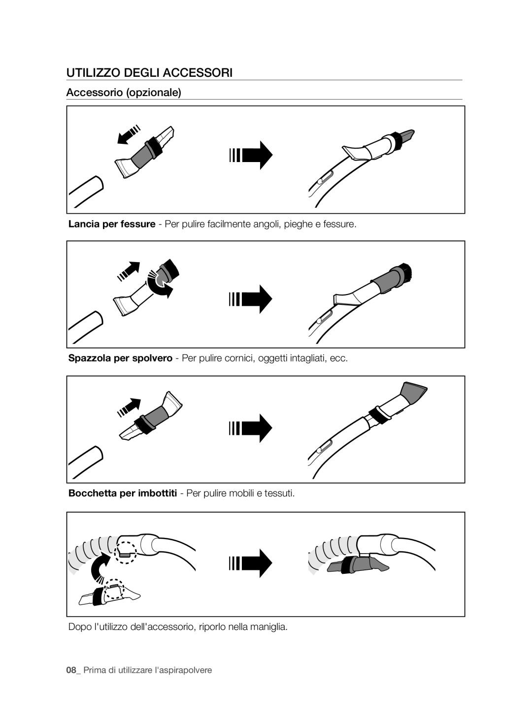 Samsung VC15F30WNCN/SW, VC15F30WNBR/GE, VC15F30WNCN/GE manual Utilizzo Degli Accessori, Accessorio opzionale 