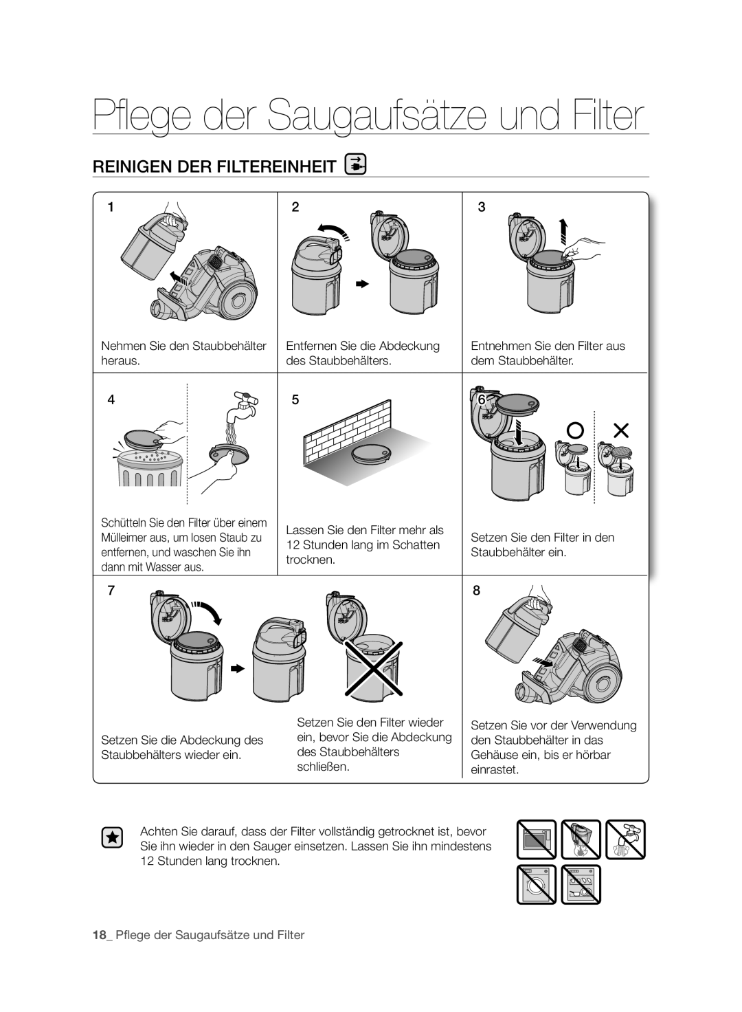 Samsung VC21F50HUDU/GE, VC15F50VN3Y/GE, VC21F50UKGC/TR manual Nehmen Sie den Staubbehälter Entfernen Sie die Abdeckung 