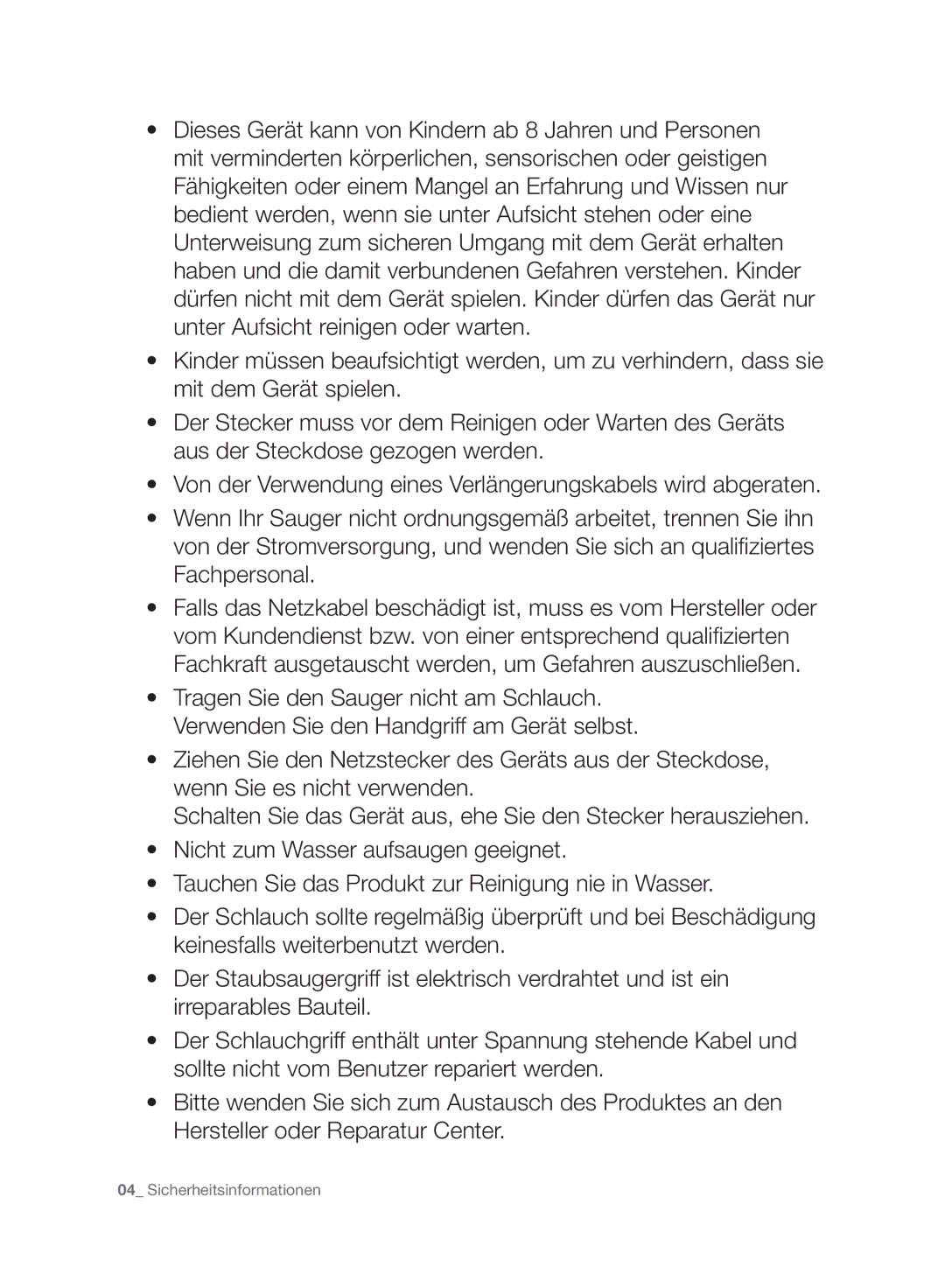 Samsung VC21F50VNAR/EO, VC15F50VN3Y/GE, VC21F50UKGC/TR, VC21F50HUDU/EG, VC15F50VN3Y/EG manual Sicherheitsinformationen 