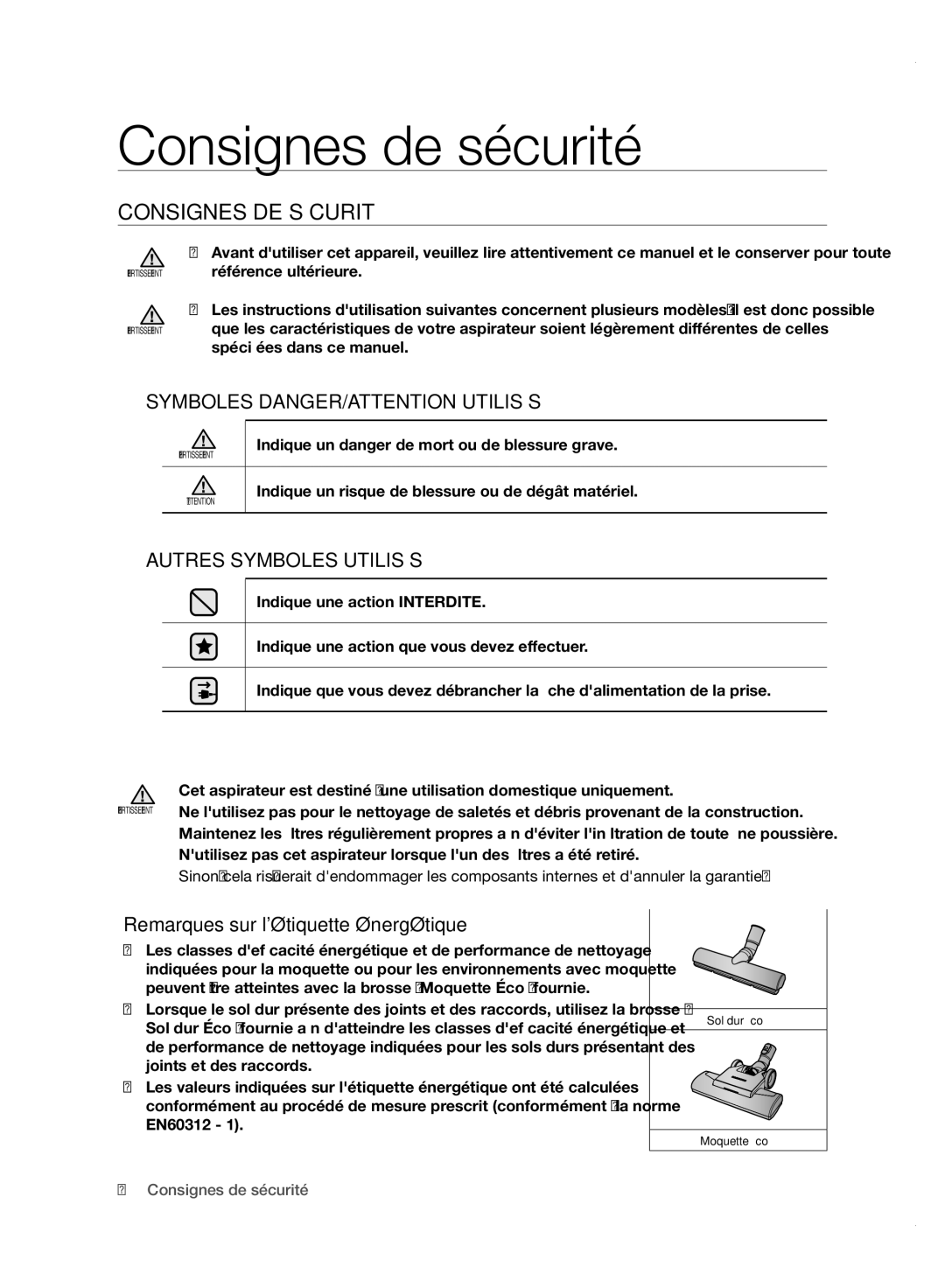 Samsung VC21F50HUDU/EG, VC15F50VN3Y/GE Consignes de sécurité, Consignes DE Sécurité, Remarques sur létiquette énergétique 