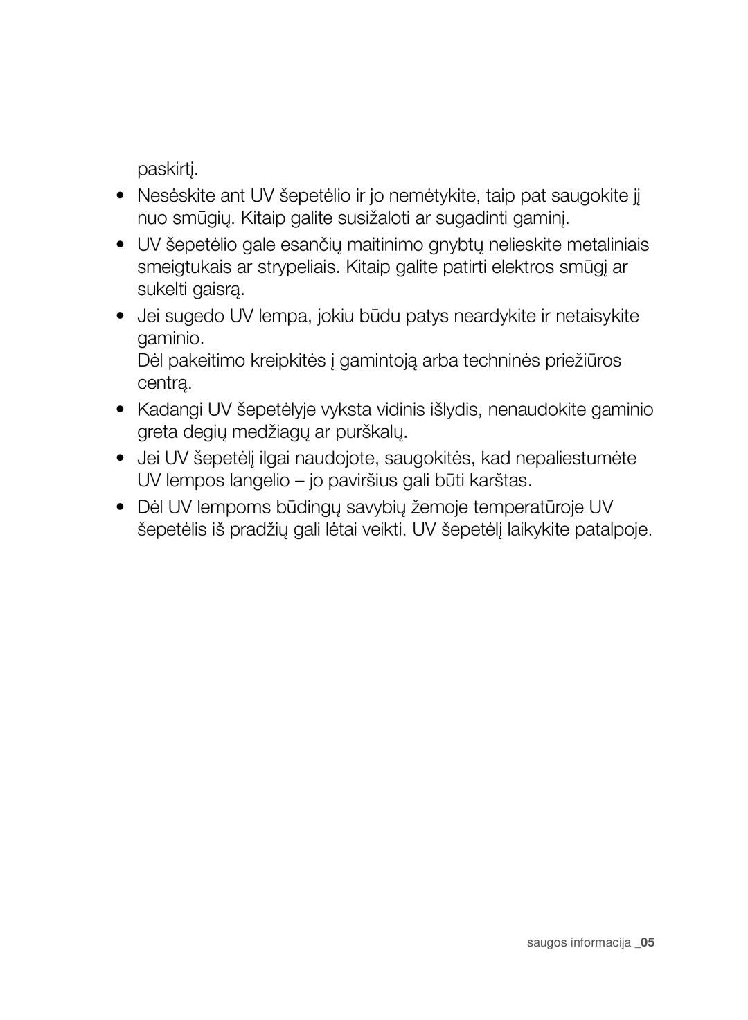 Samsung VC15F50HUYU/SB, VC15F50VNVR/SB, VC07F50VNVR/SB, VC21F50HUDU/SB, VC07F50HU1U/SB manual Saugos informacija 