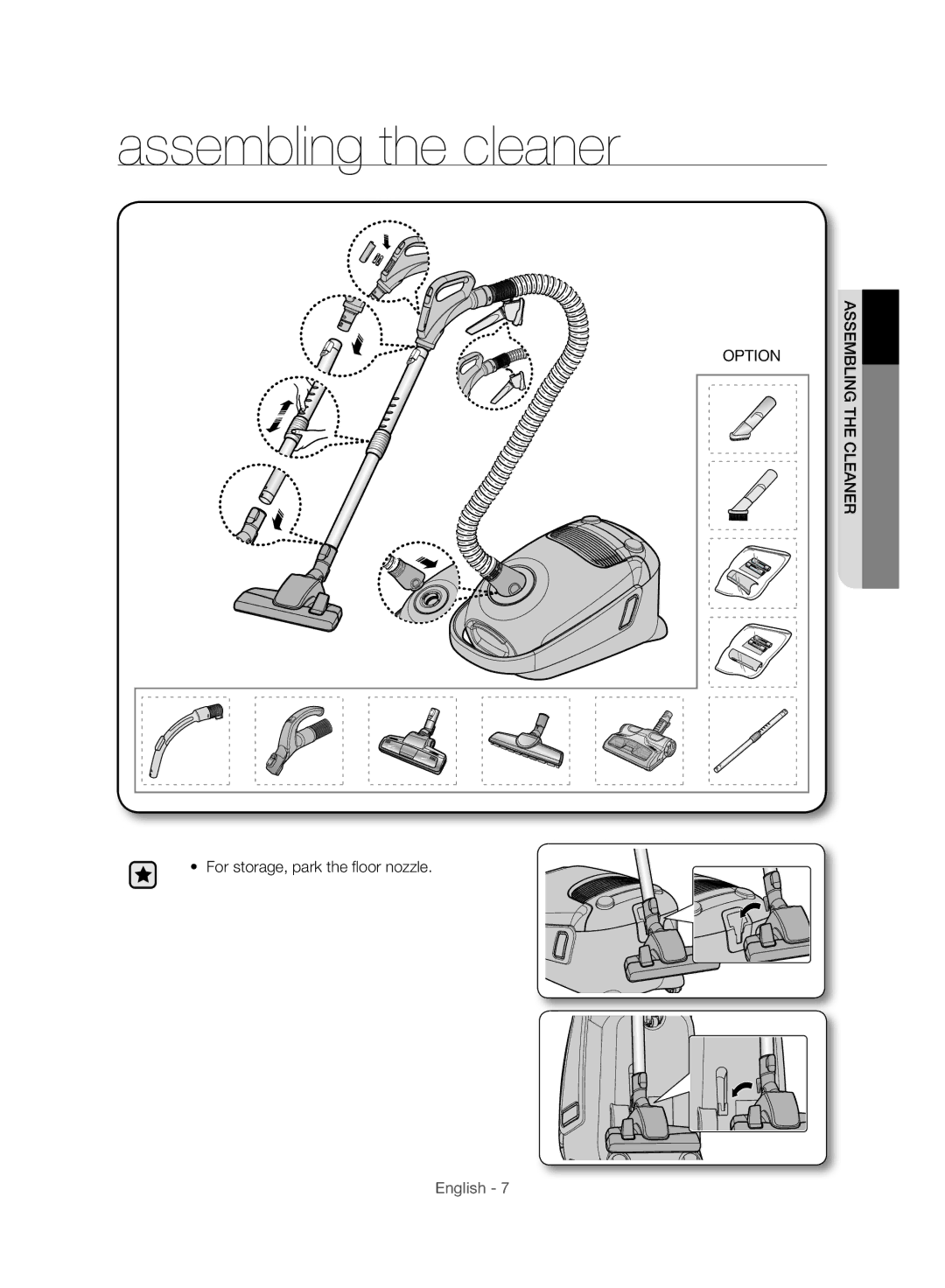 Samsung VC21F60WNAR/TR, VC15F60WNUR/GE, VC21F60WNAR/EG, VC21F60WNAR/GE manual Assembling the cleaner 