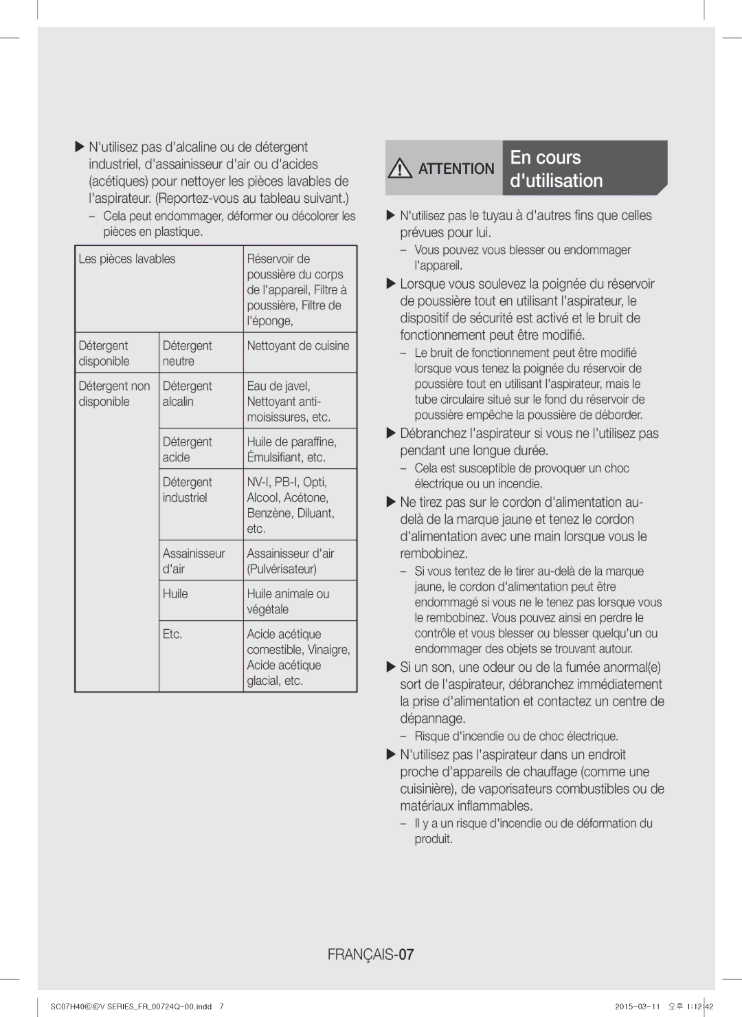 Samsung VC15H4010VR/MG manual Dutilisation, FRANÇAIS-07 