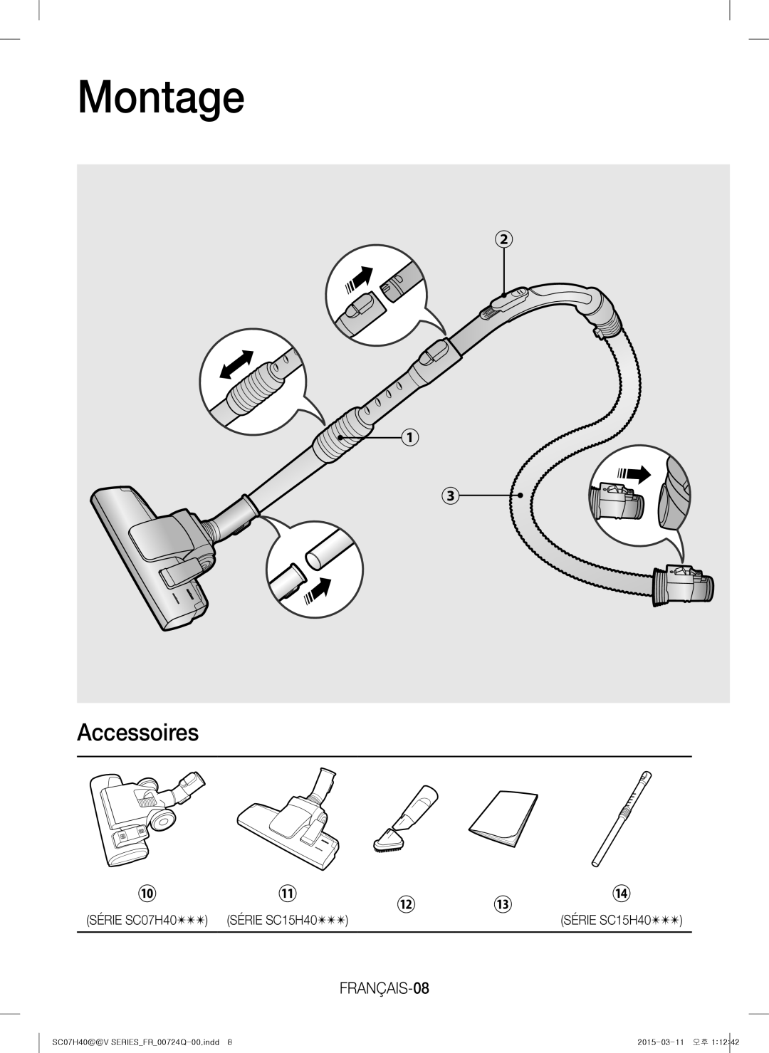 Samsung VC15H4010VR/MG manual Montage, FRANÇAIS-08 