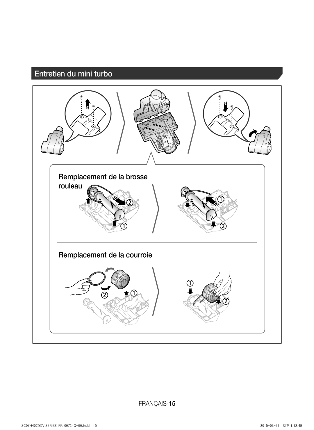 Samsung VC15H4010VR/MG manual Entretien du mini turbo, FRANÇAIS-15 