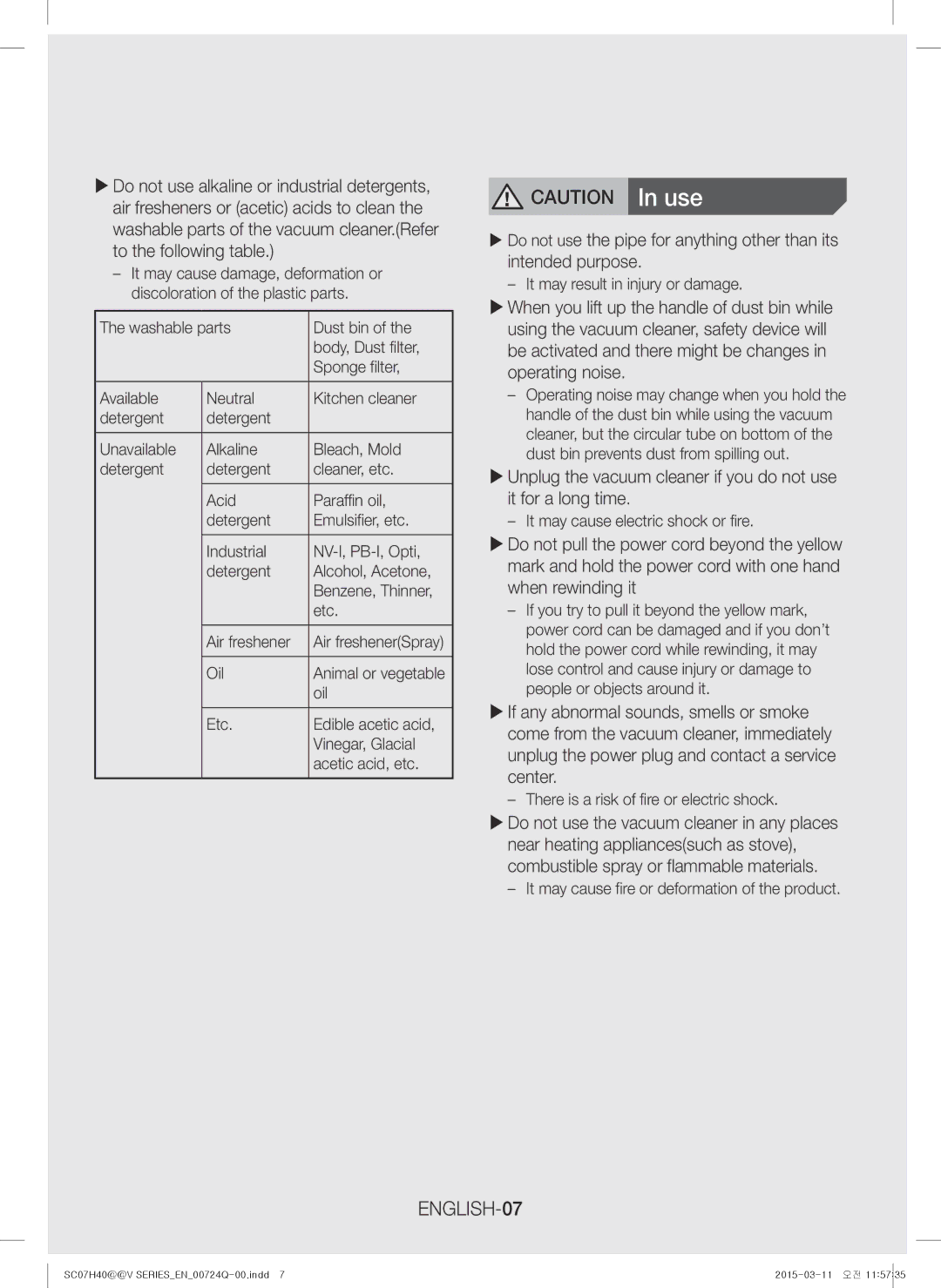 Samsung VC15H4010VR/MG manual ENGLISH-07 