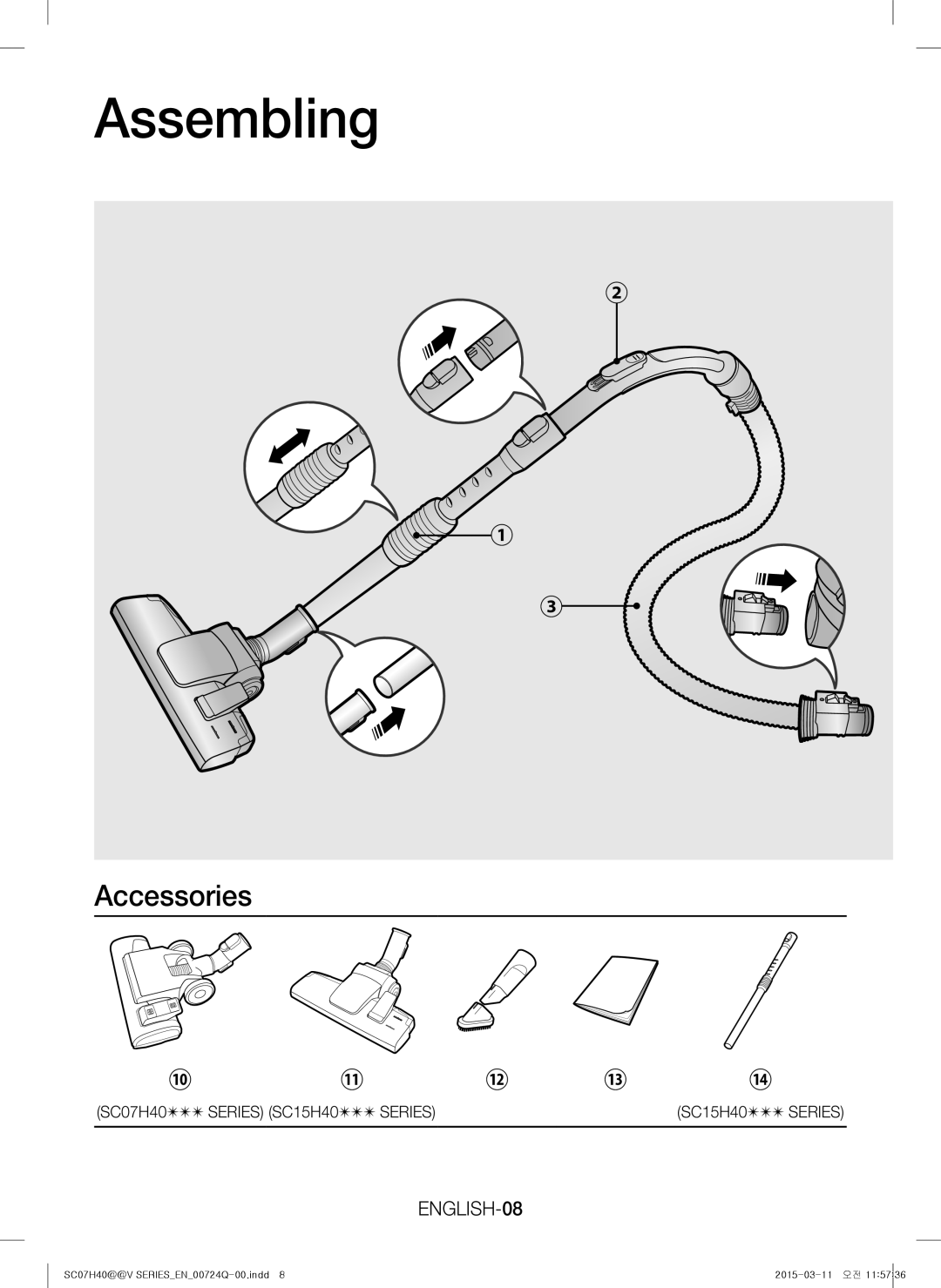 Samsung VC15H4010VR/MG manual Assembling, ENGLISH-08 