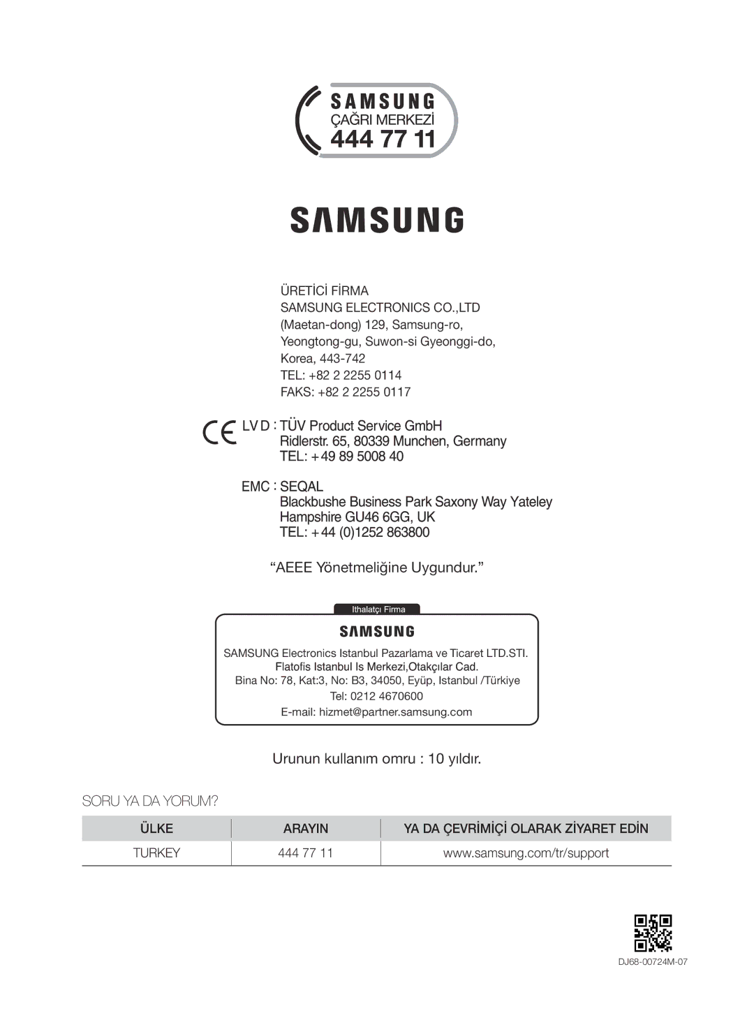 Samsung VC07K41F0VR/ET, VC15H40E0VR/TR, VC07K41F0VR/GE, VC15H4010VR/ST, VC07K41F0VR/EG, VC07H40J1VR/TR manual Soru YA DA YORUM? 