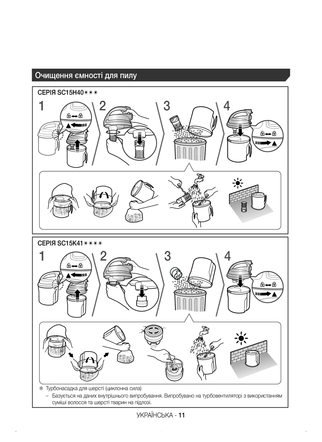 Samsung VC15K4130HB/EV, VC15K4110VR/EV, VC15K4170VP/EV, VC15K4130VL/EV manual Очищення ємності для пилу, Серія SC15K41 