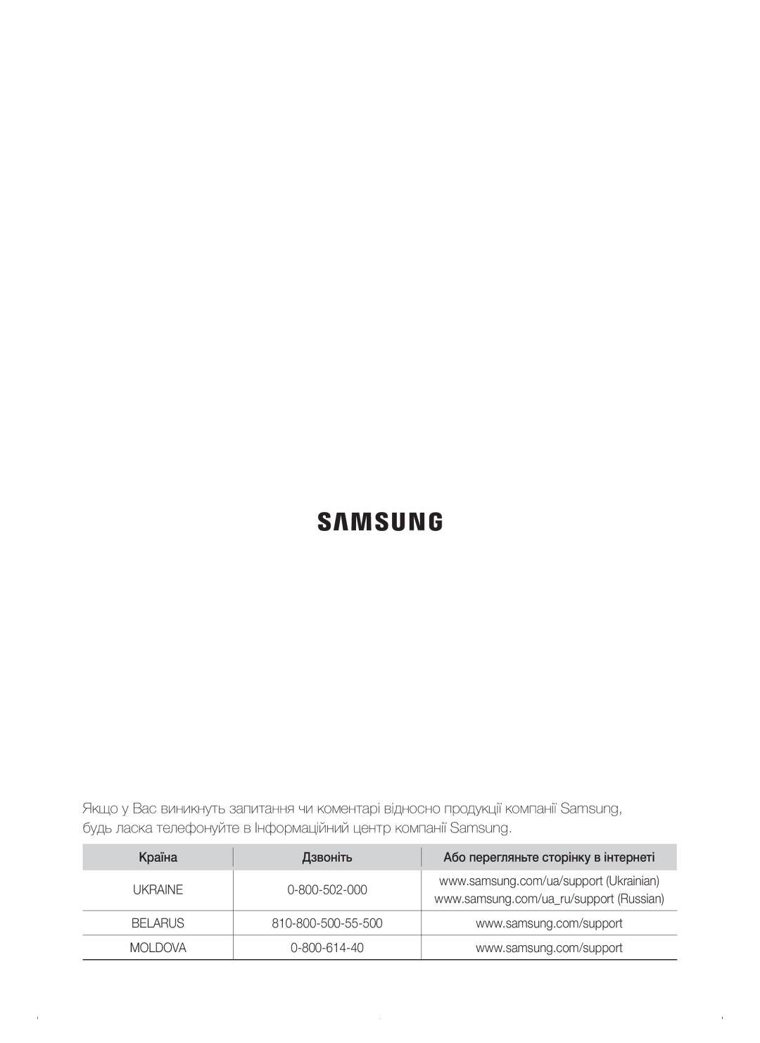 Samsung VC15H4031VB/EV, VC15K4110VR/EV, VC15K4170VP/EV Країна Дзвоніть Або перегляньте сторінку в інтернеті, 800-502-000 