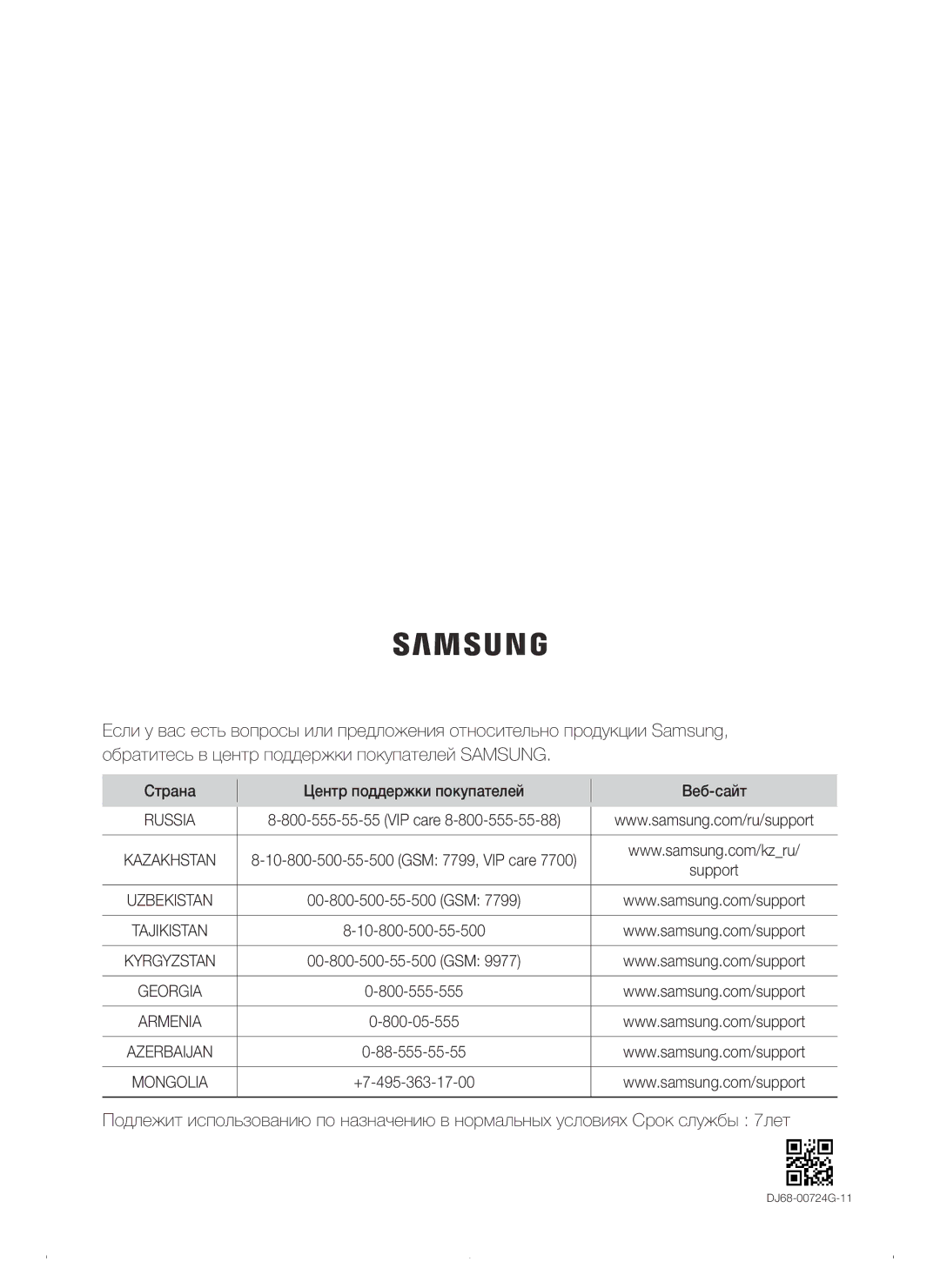 Samsung VC15H4010VR/EV, VC15K4110VR/EV, VC15K4170VP/EV, VC15K4130VL/EV manual Страна Центр поддержки покупателей Веб-сайт 