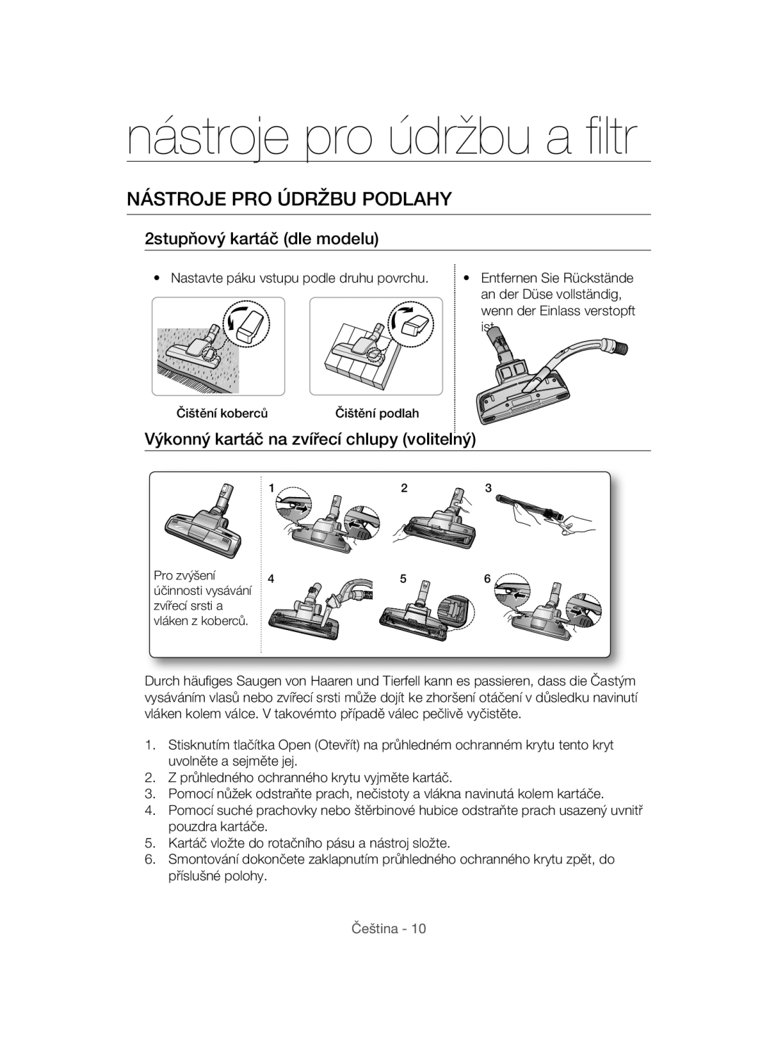 Samsung VC12QHNDCBB/EG manual Nástroje pro údržbu a filtr, Nástroje PRO Údržbu Podlahy, 2stupňový kartáč dle modelu 