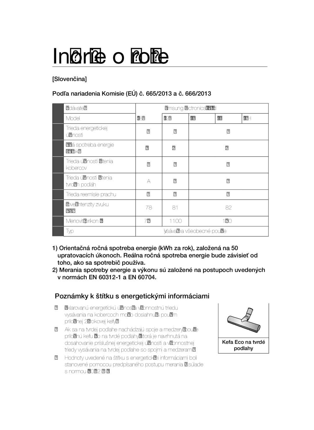 Samsung VC15QHNDC6B/EH, VC15QVNDCNC/EH manual Informácie o produkte, Poznámky k štítku s energetickými informáciami 