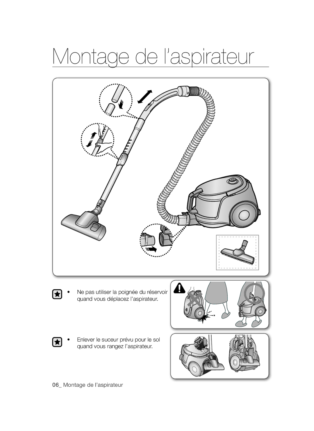 Samsung VC15QSNMARD/EF manual Montage de l’aspirateur 