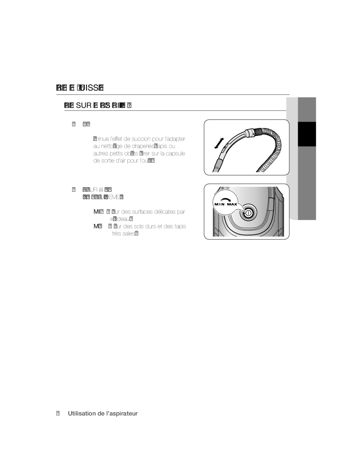 Samsung VC15QSNMARD/EF manual Contrôle DE LA Puissance, Contrôle SUR LE Corps PRINCIPAL/TYPE ON/OFF 