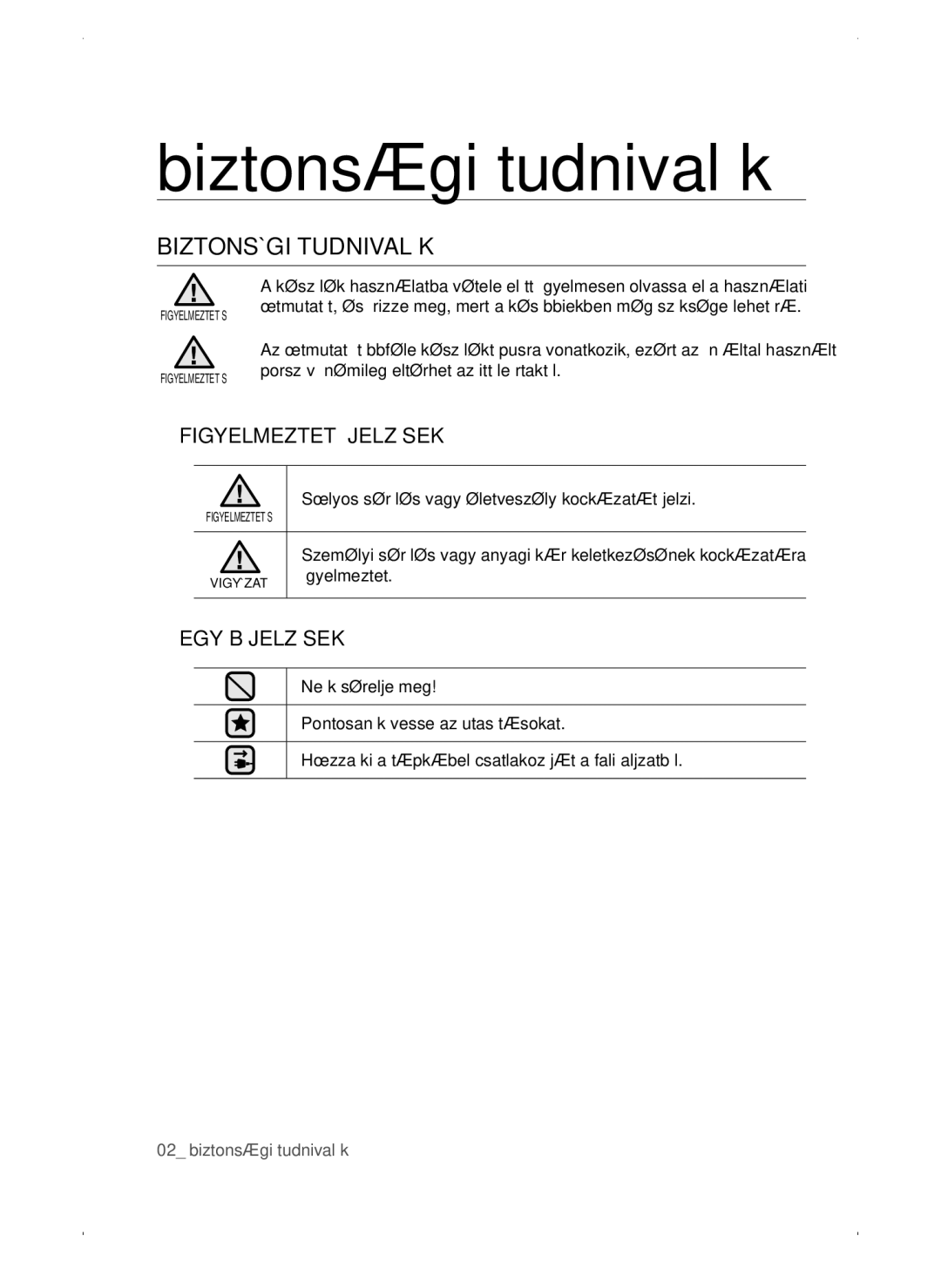 Samsung VC15QSNMARD/EF manual Biztonsági tudnivalók, Biztonsági Tudnivalók, Figyelmeztető Jelzések, Egyéb Jelzések 