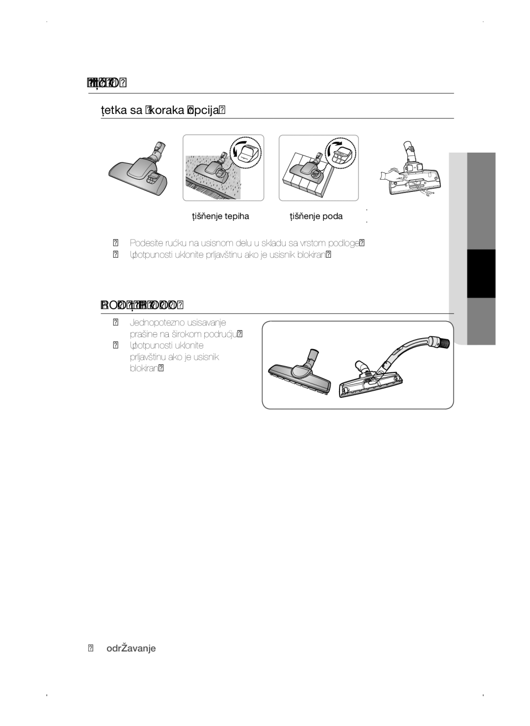 Samsung VC15QSNMAUB/GE manual Alatke ZA Čišćenje Poda, Četka sa 2 koraka opcija, Profesionalna Četka ZA Parket Opciono 