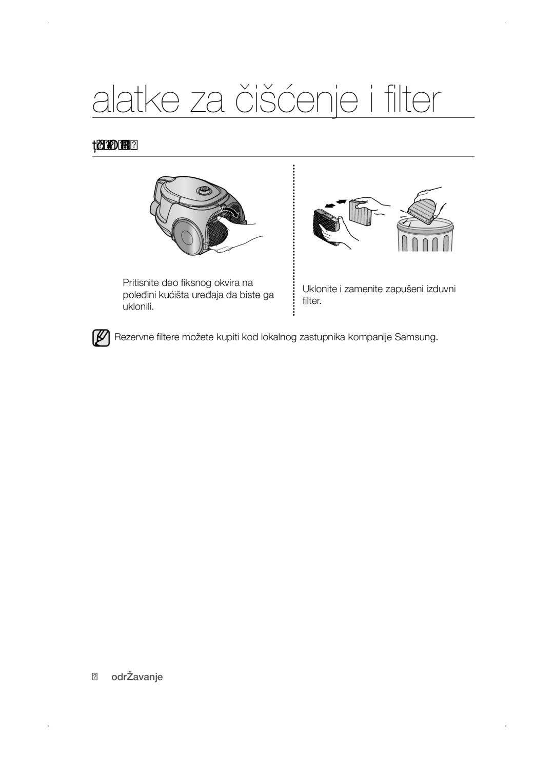 Samsung VC15QSNMARD/SW, VC15QSNMAUB/GE, VC15QSNMANC/TR manual Alatke za čišćenje i filter, Čišćenje Izduvnog Filtera 