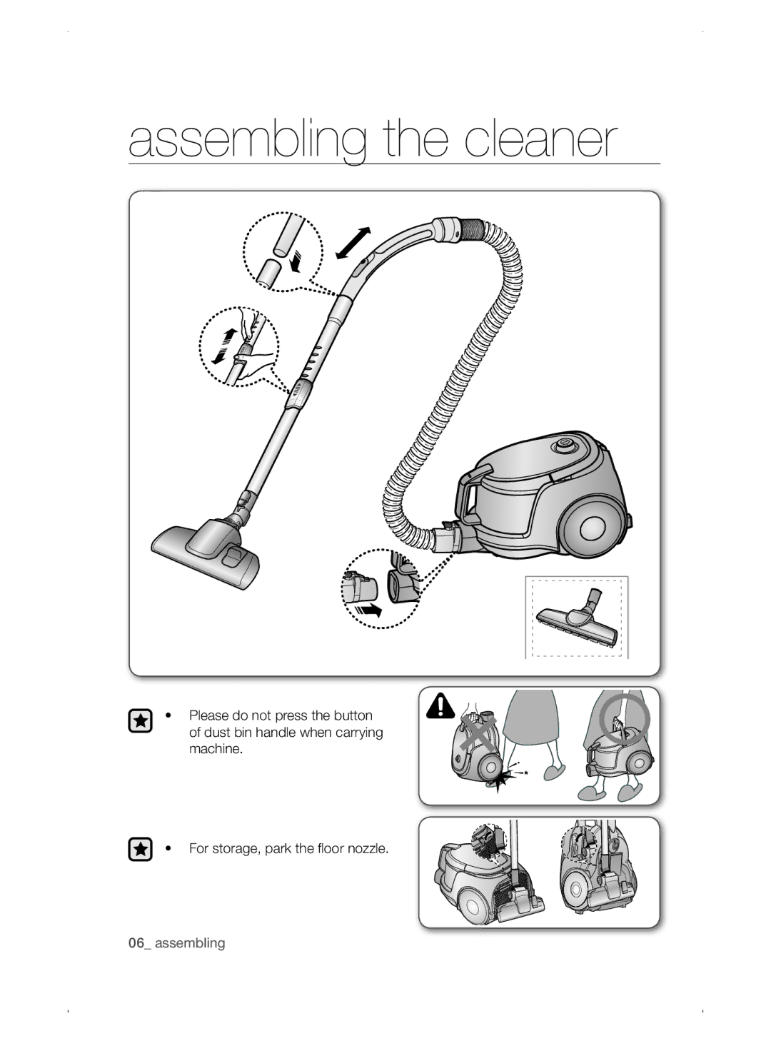 Samsung VC15QSNMANC/TR, VC15QSNMAUB/GE, VC15QSNMARD/EF, VC15QSNMARD/GE, VC15QSNMARD/SW manual Assembling the cleaner 